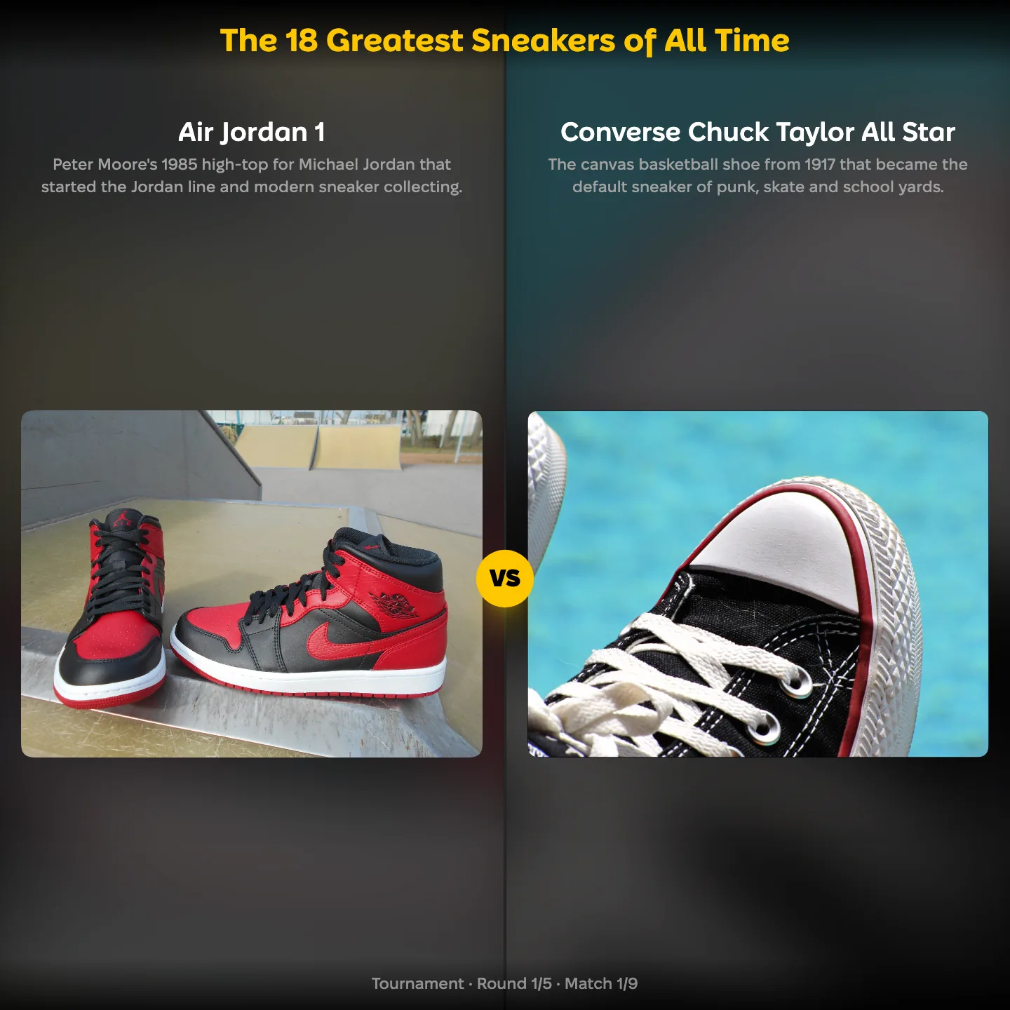 The 18 greatest sneakers of all time ranked, Air Jordan 1 against the Converse Chuck Taylor All Star