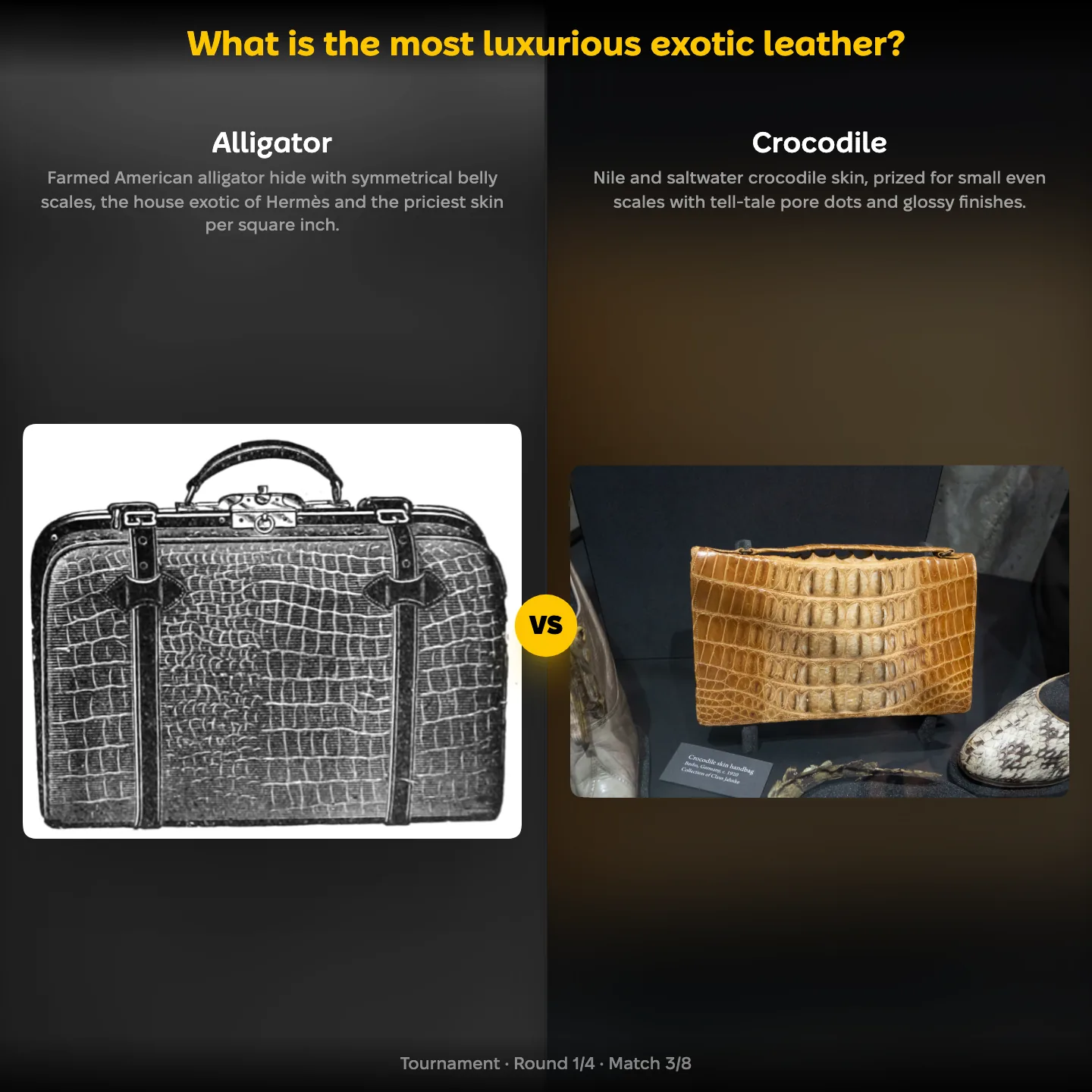 The most luxurious exotic leather ranking, alligator against crocodile