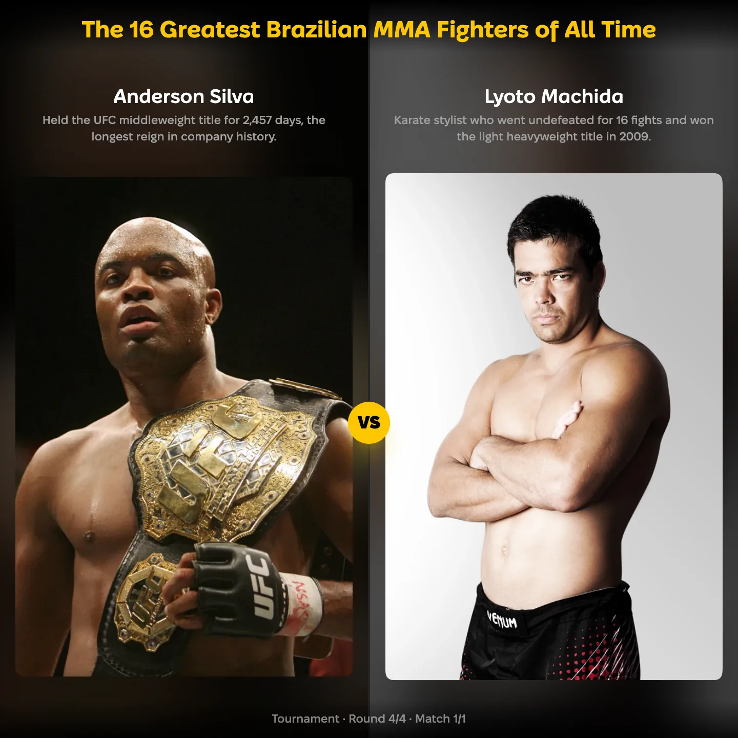 The 16 greatest Brazilian MMA fighters of all time, ranked: Anderson Silva against Lyoto Machida
