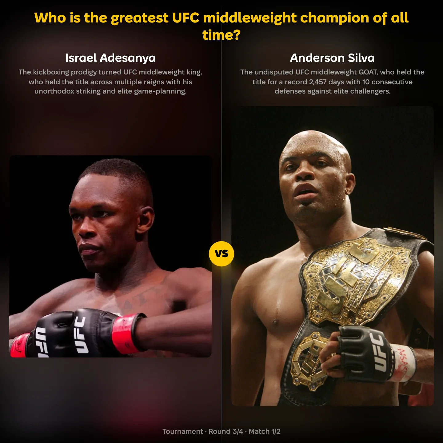 The greatest UFC middleweight champion of all time, ranked: Israel Adesanya against Anderson Silva