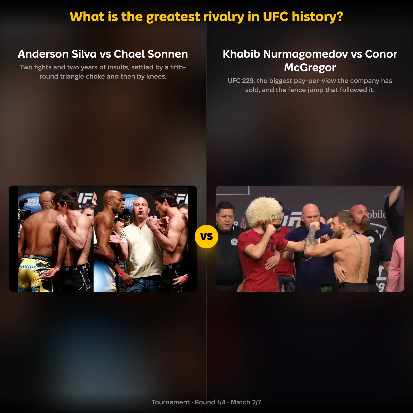 The greatest rivalry in UFC history, ranked: Anderson Silva against Chael Sonnen, next to Khabib Nurmagomedov against Conor McGregor