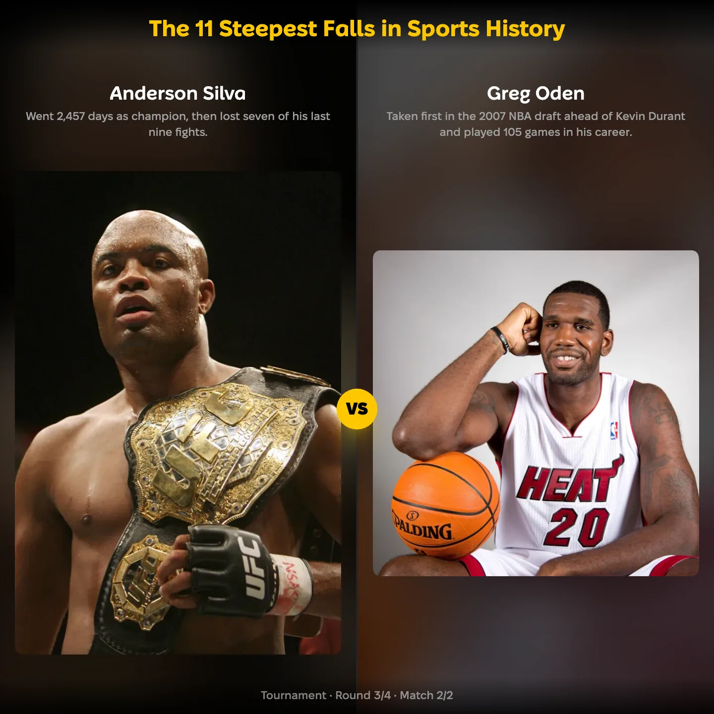 The 11 steepest falls in sports history, ranked: Anderson Silva against Greg Oden