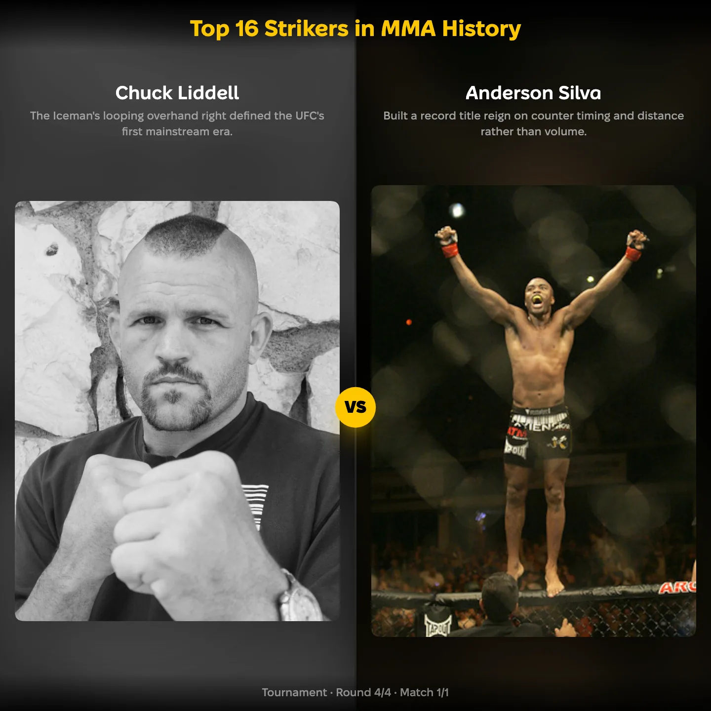 Top 16 strikers in MMA history, ranked: Chuck Liddell against Anderson Silva
