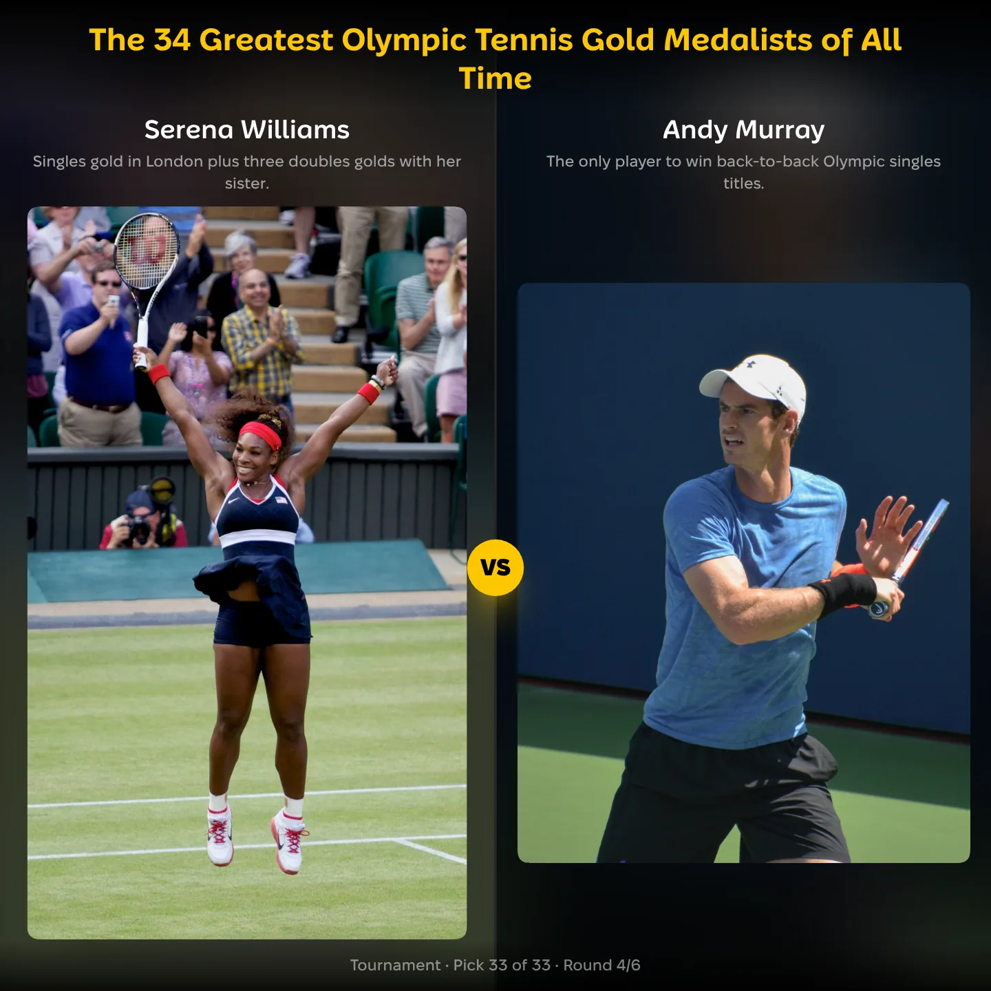 The 34 greatest Olympic tennis gold medalists, Serena Williams against Andy Murray