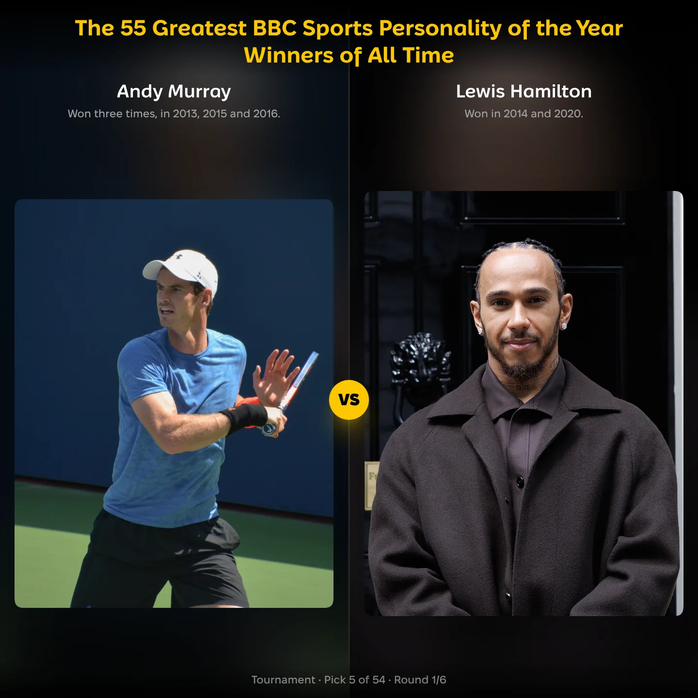 The 55 greatest BBC Sports Personality of the Year winners, Andy Murray against Lewis Hamilton