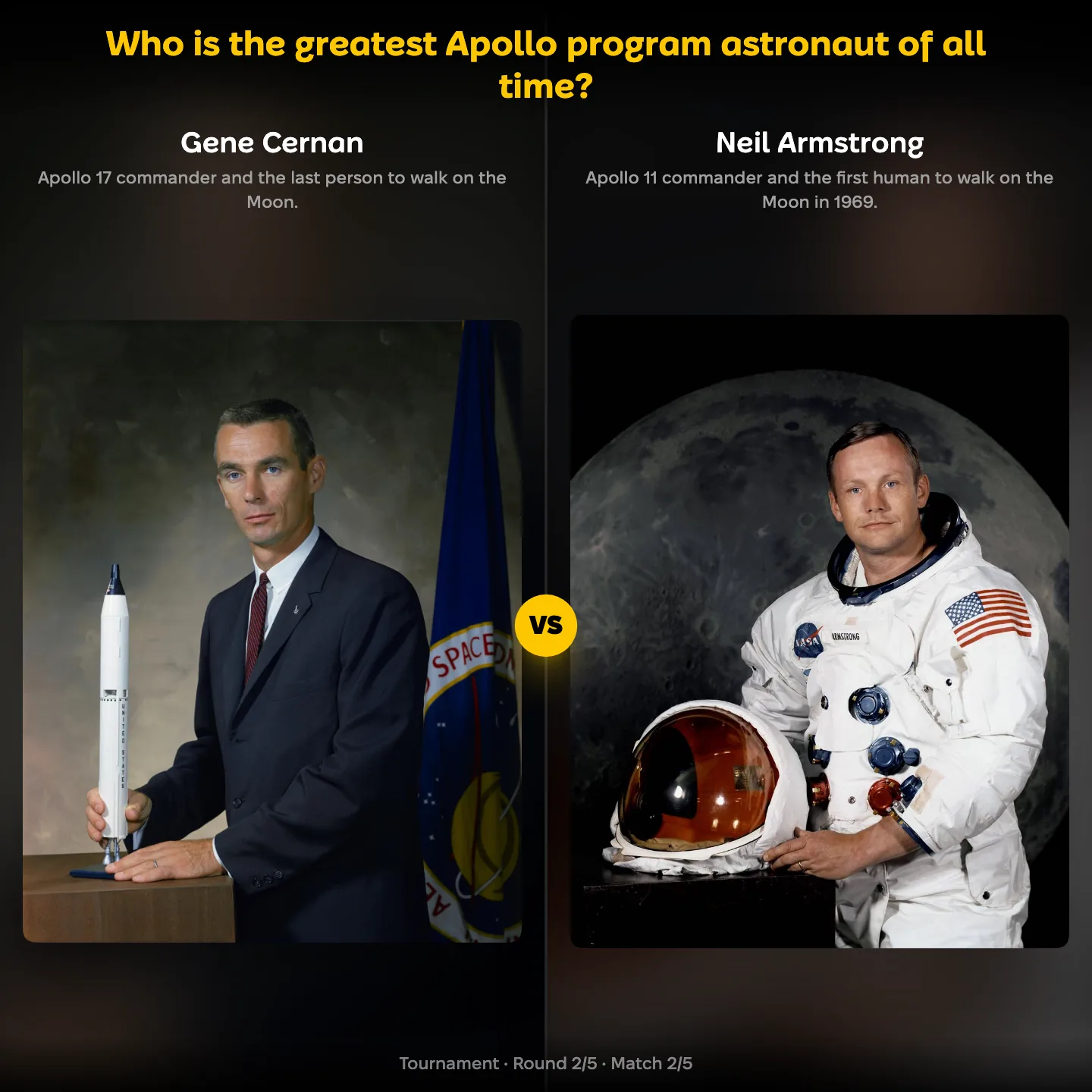 Gene Cernan against Neil Armstrong in a ranking of the greatest Apollo program astronaut