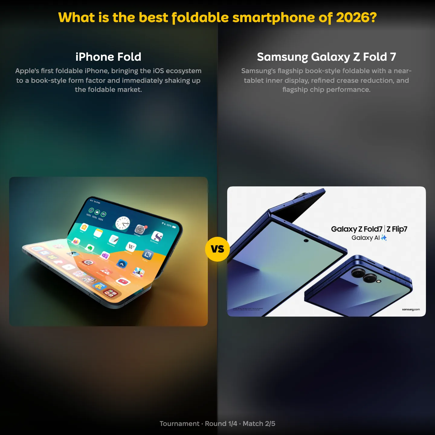 What is the best foldable smartphone of 2026? ranking, showing the iPhone Fold against the Samsung Galaxy Z Fold 7