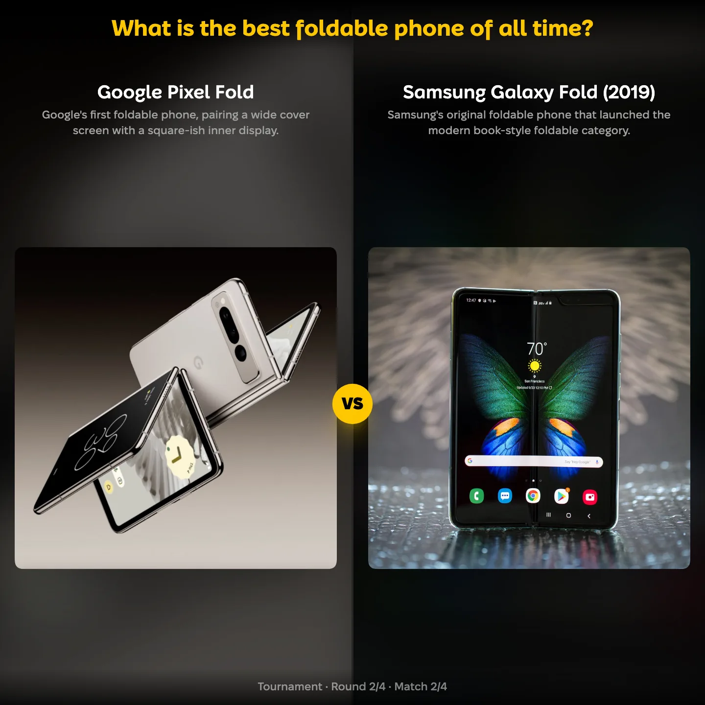 What is the best foldable phone of all time? ranking, showing the Google Pixel Fold against the Samsung Galaxy Fold (2019)