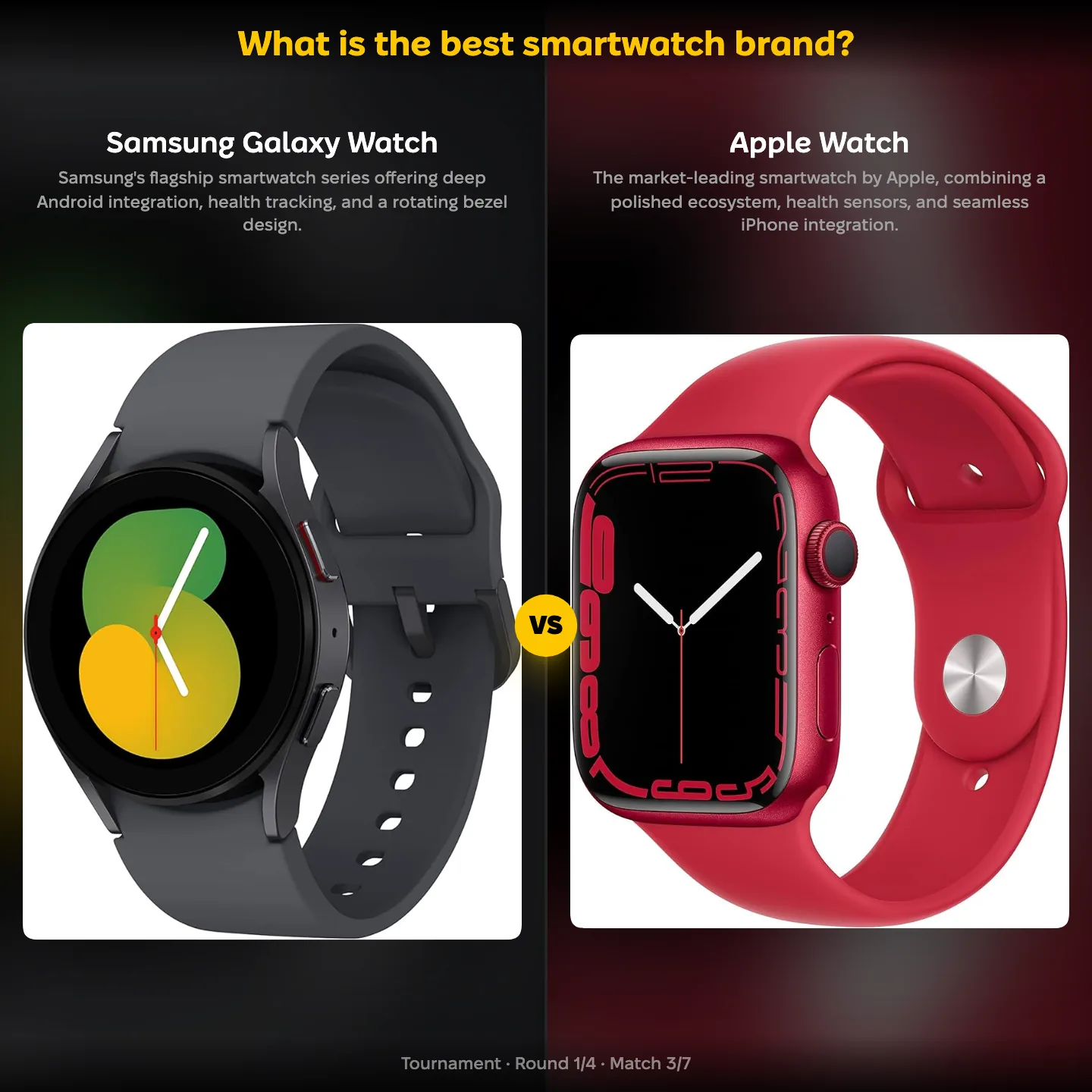 What is the best smartwatch brand? ranking, showing Samsung Galaxy Watch against Apple Watch