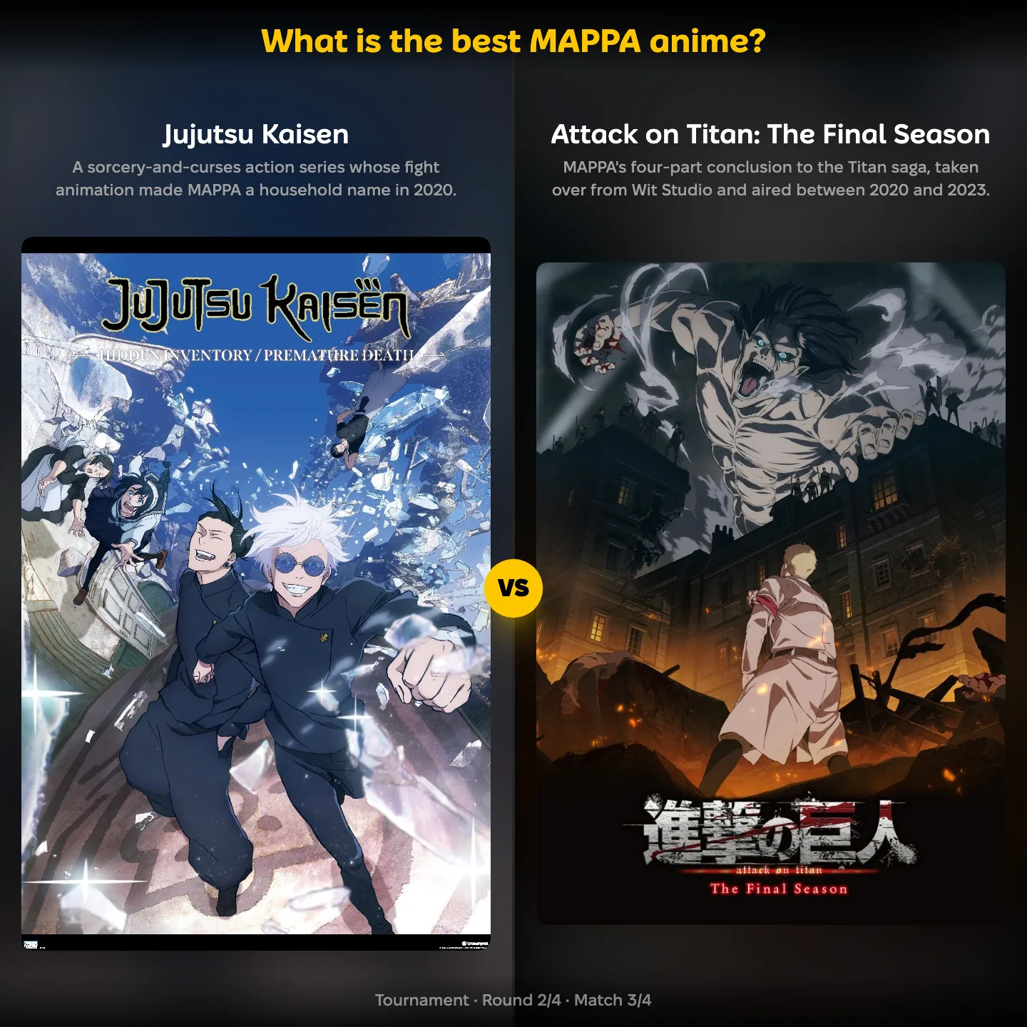The best MAPPA anime ranked, with Jujutsu Kaisen against Attack on Titan: The Final Season