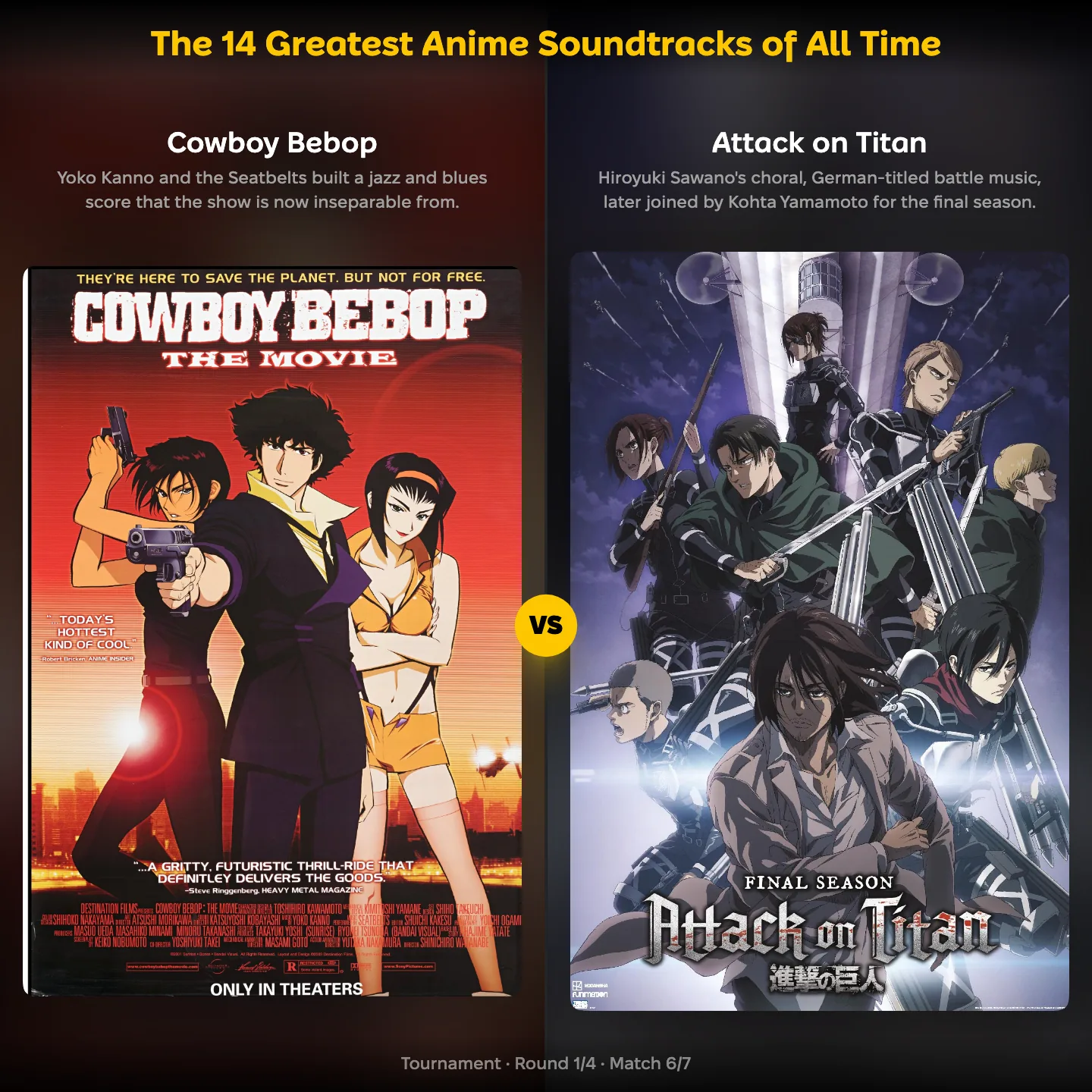 The 14 greatest anime soundtracks of all time ranked, with Cowboy Bebop against Attack on Titan
