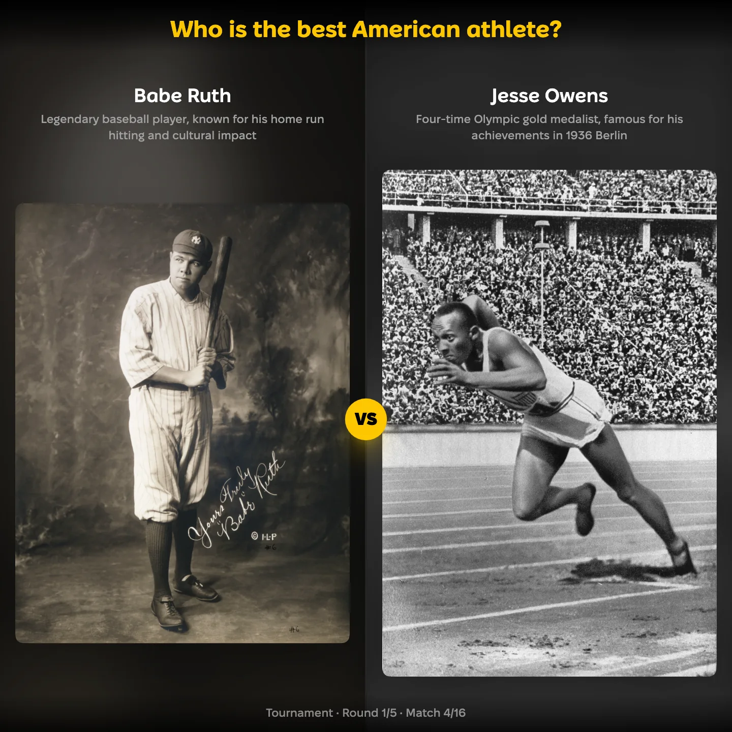 Who is the best American athlete? ranking, showing Babe Ruth against Jesse Owens