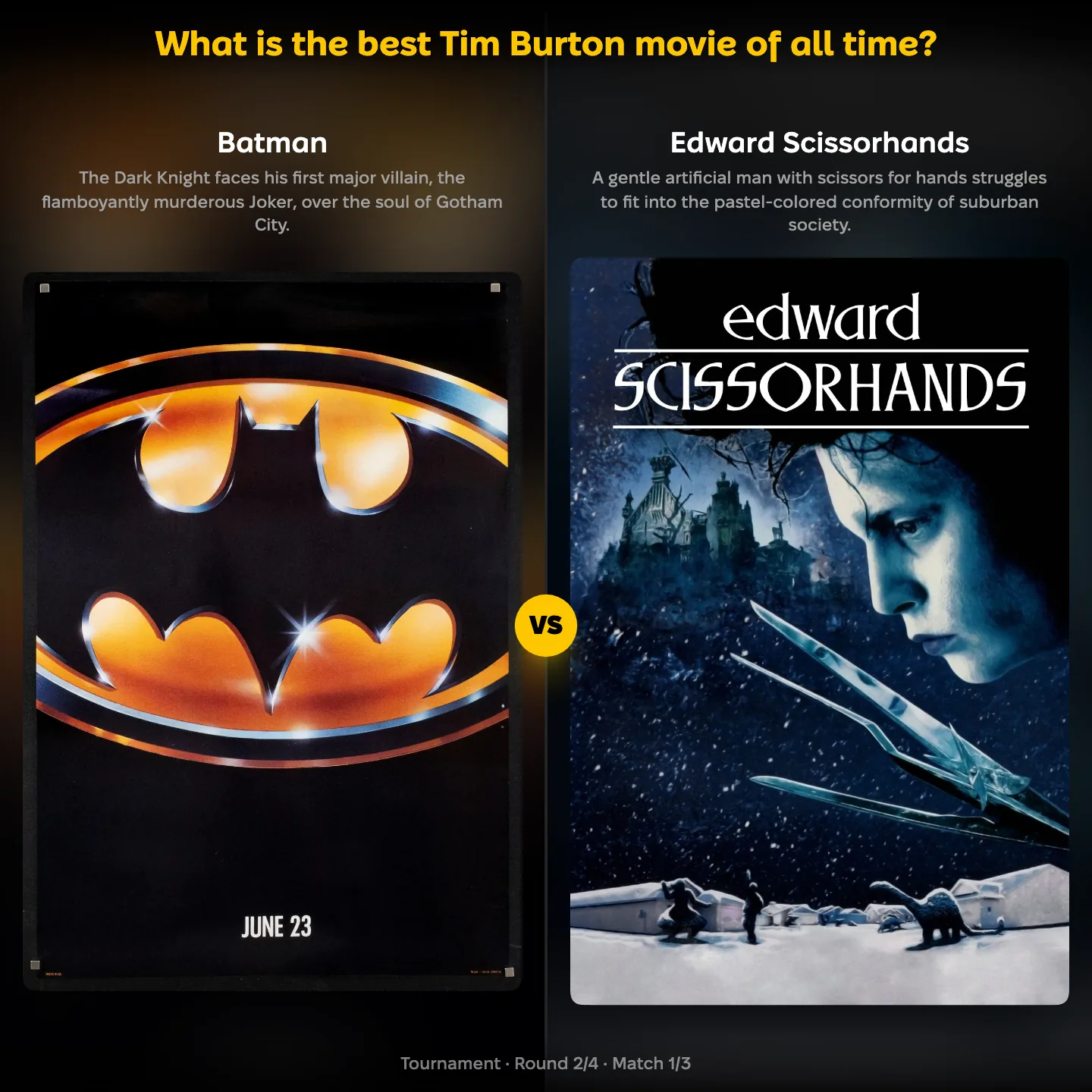 Batman ranking matchup: Batman against Edward Scissorhands in the best Tim Burton movie ranking