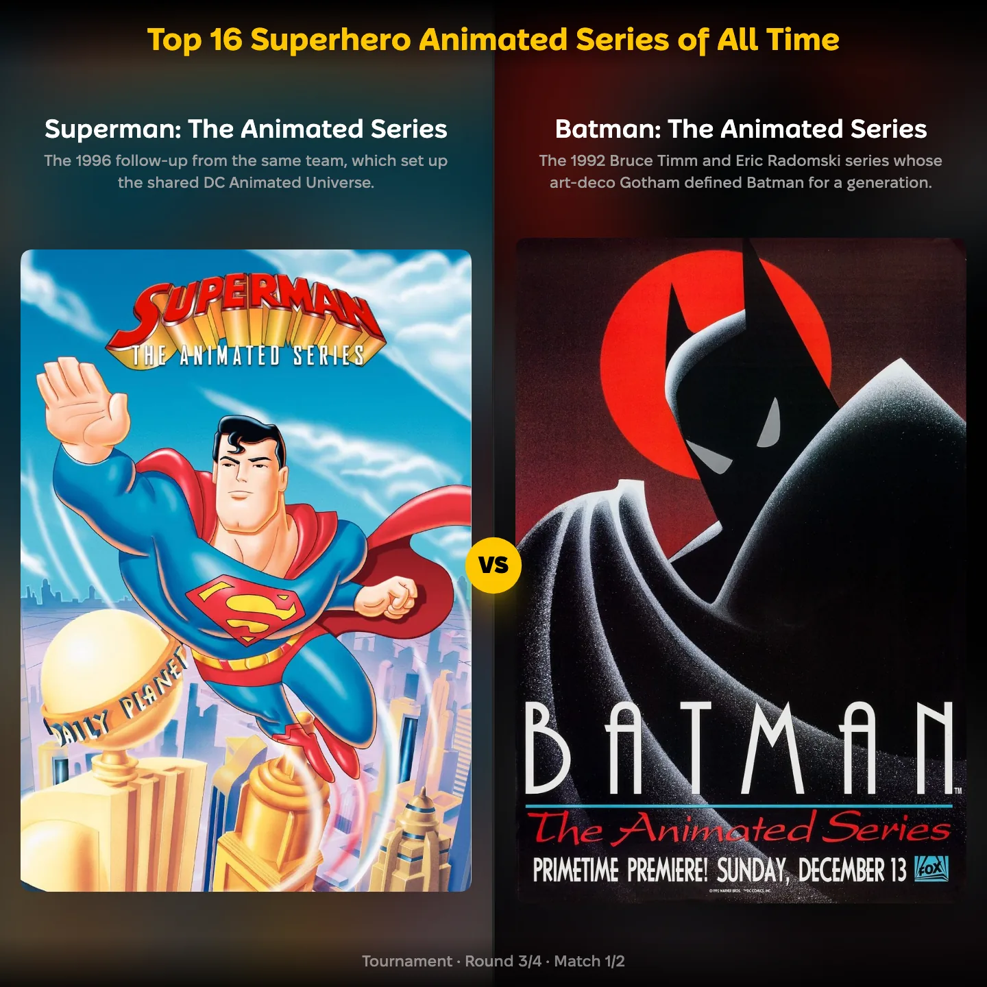 The best superhero animated series ranking: Superman: The Animated Series against Batman: The Animated Series