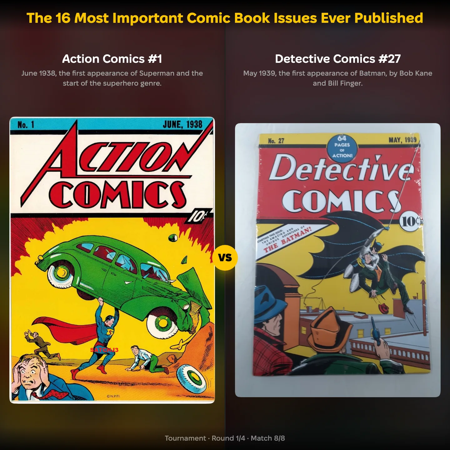 The most important comic book issues ranking: Action Comics #1 against Detective Comics #27