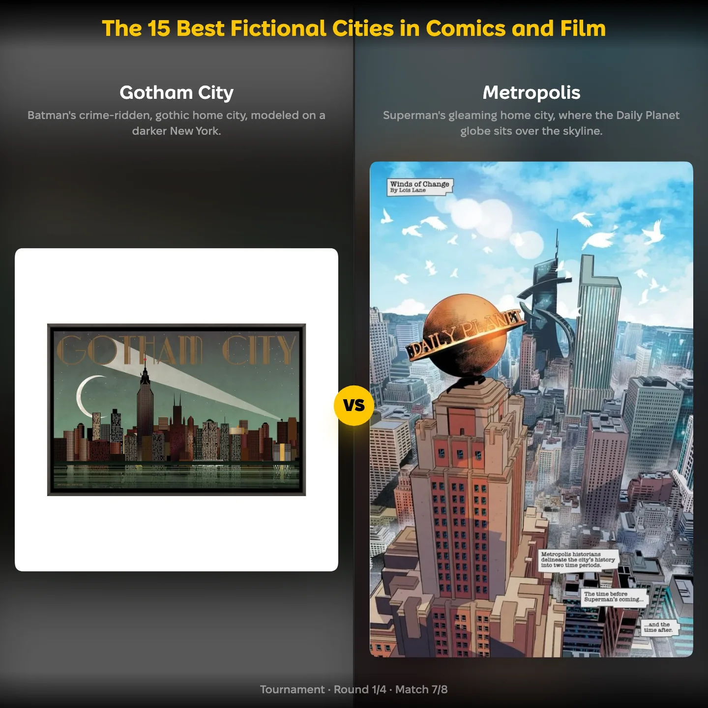 The best fictional cities ranking: Gotham City against Metropolis