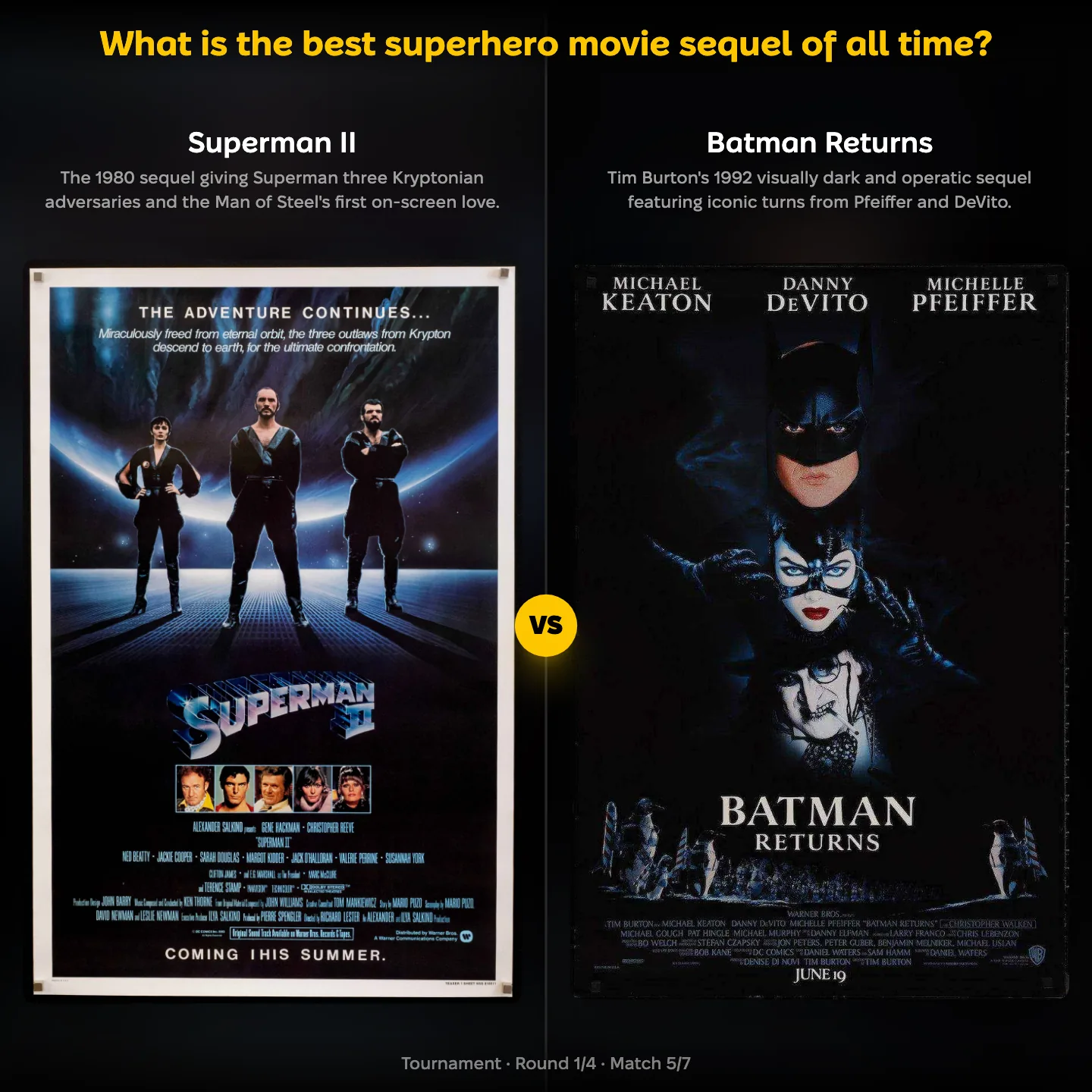 The best superhero movie sequel ranking: Superman II against Batman Returns