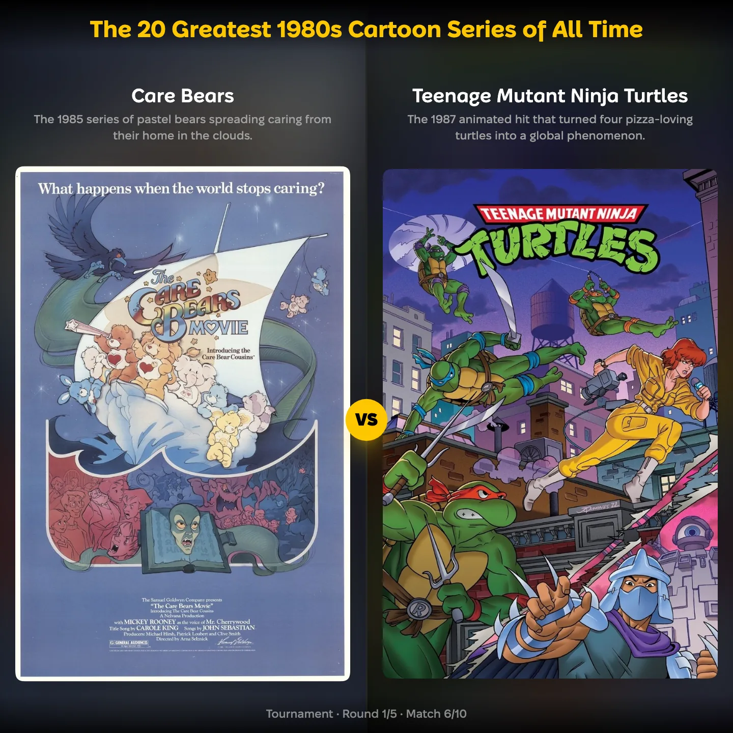The 20 greatest 1980s cartoon series of all time ranking, Care Bears against Teenage Mutant Ninja Turtles