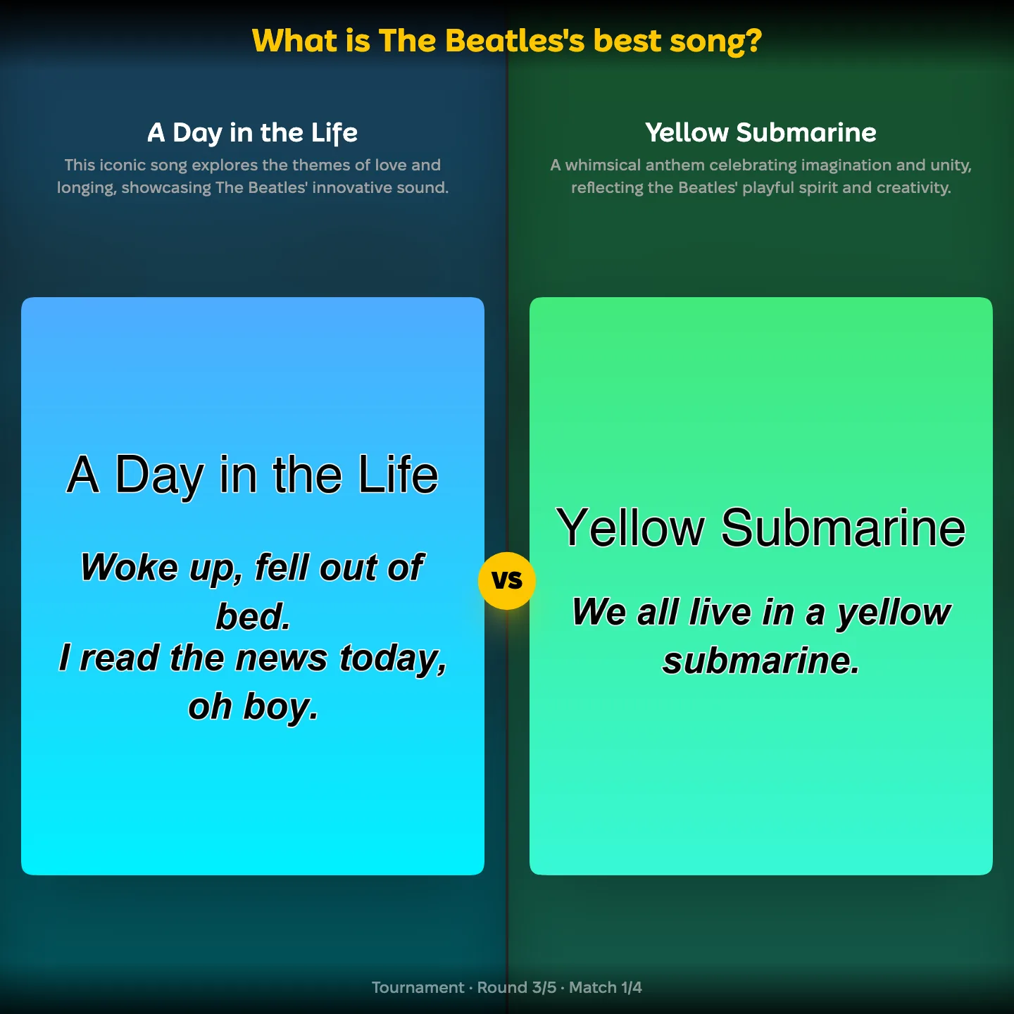 What is The Beatles's best song, with A Day in the Life against Yellow Submarine