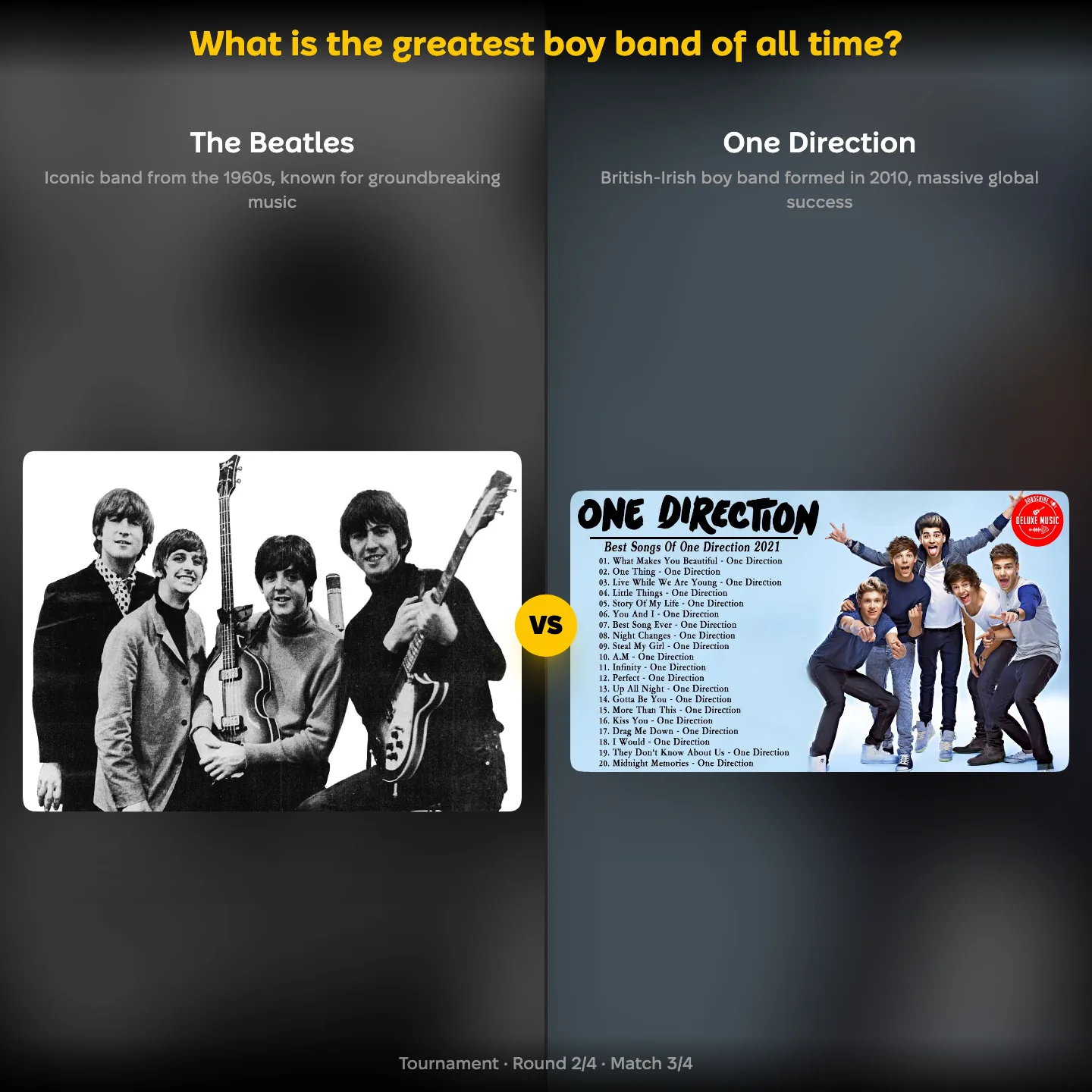 What is the greatest boy band of all time, with The Beatles against One Direction