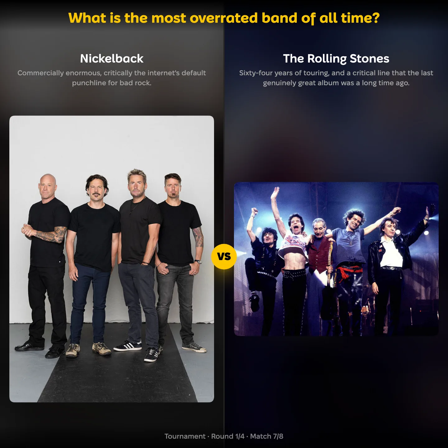 What is the most overrated band of all time, with Nickelback against The Rolling Stones