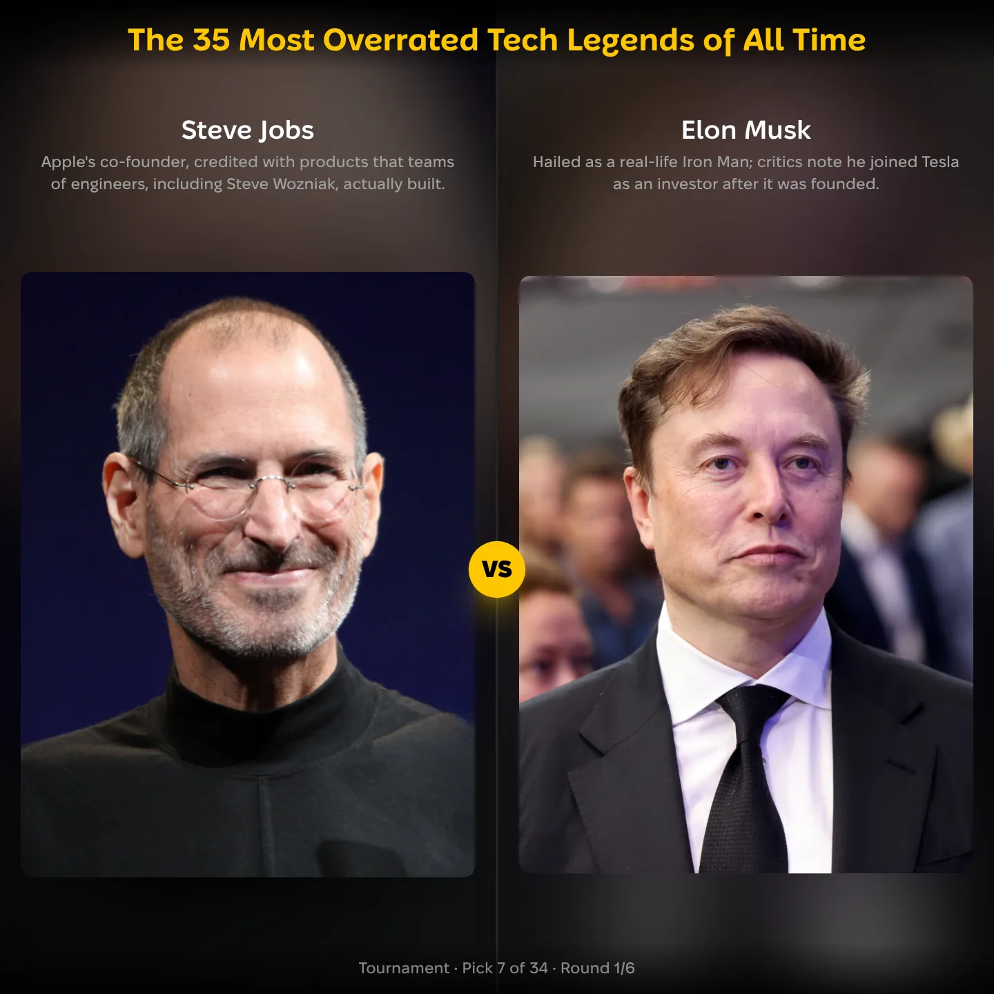 The most overrated tech legends ranking, Steve Jobs against Elon Musk
