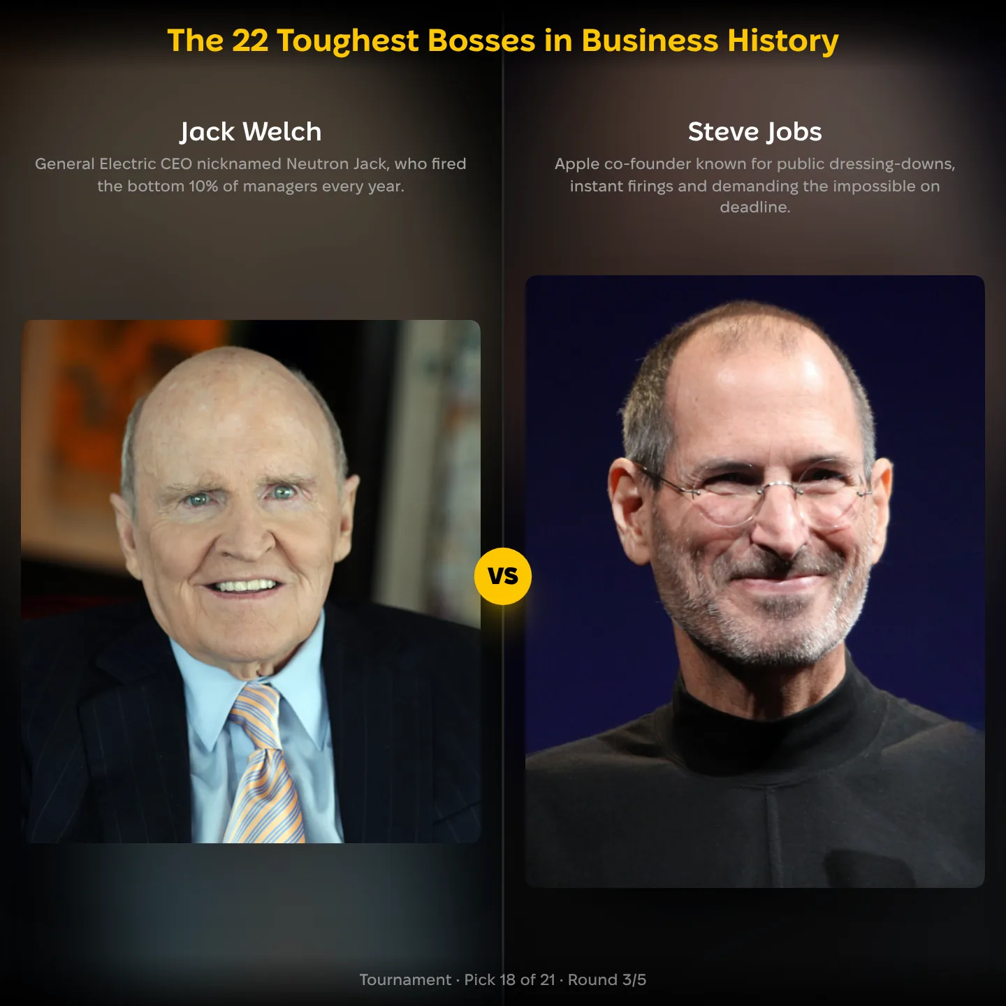 The toughest bosses in business history ranking, Jack Welch against Steve Jobs