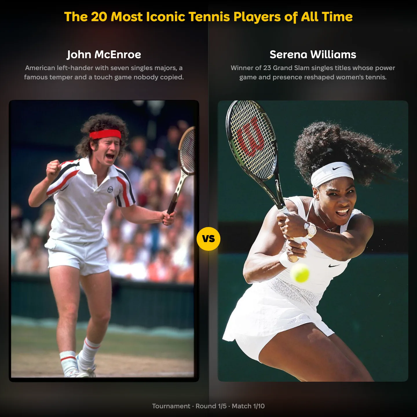 The 20 most iconic tennis players ranked: John McEnroe against Serena Williams