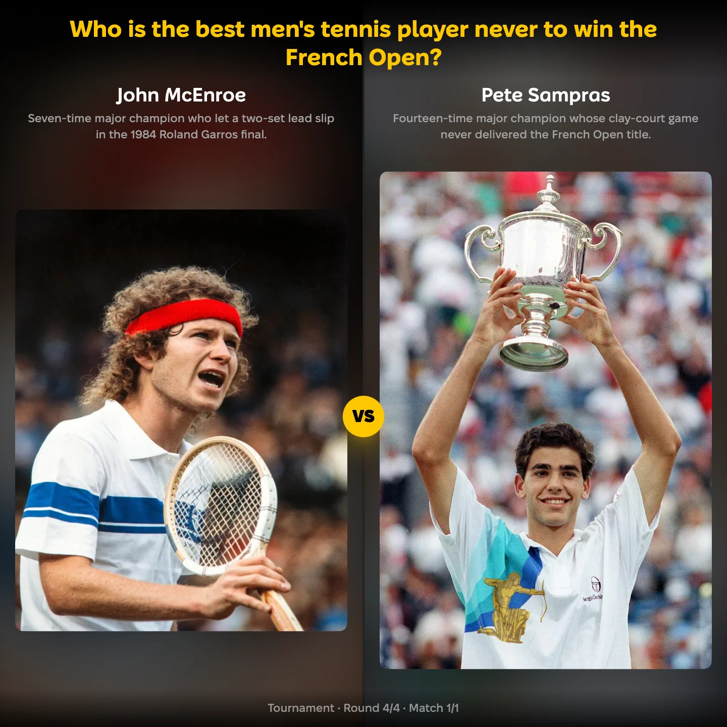 The best men's tennis player never to win the French Open ranked: John McEnroe against Pete Sampras