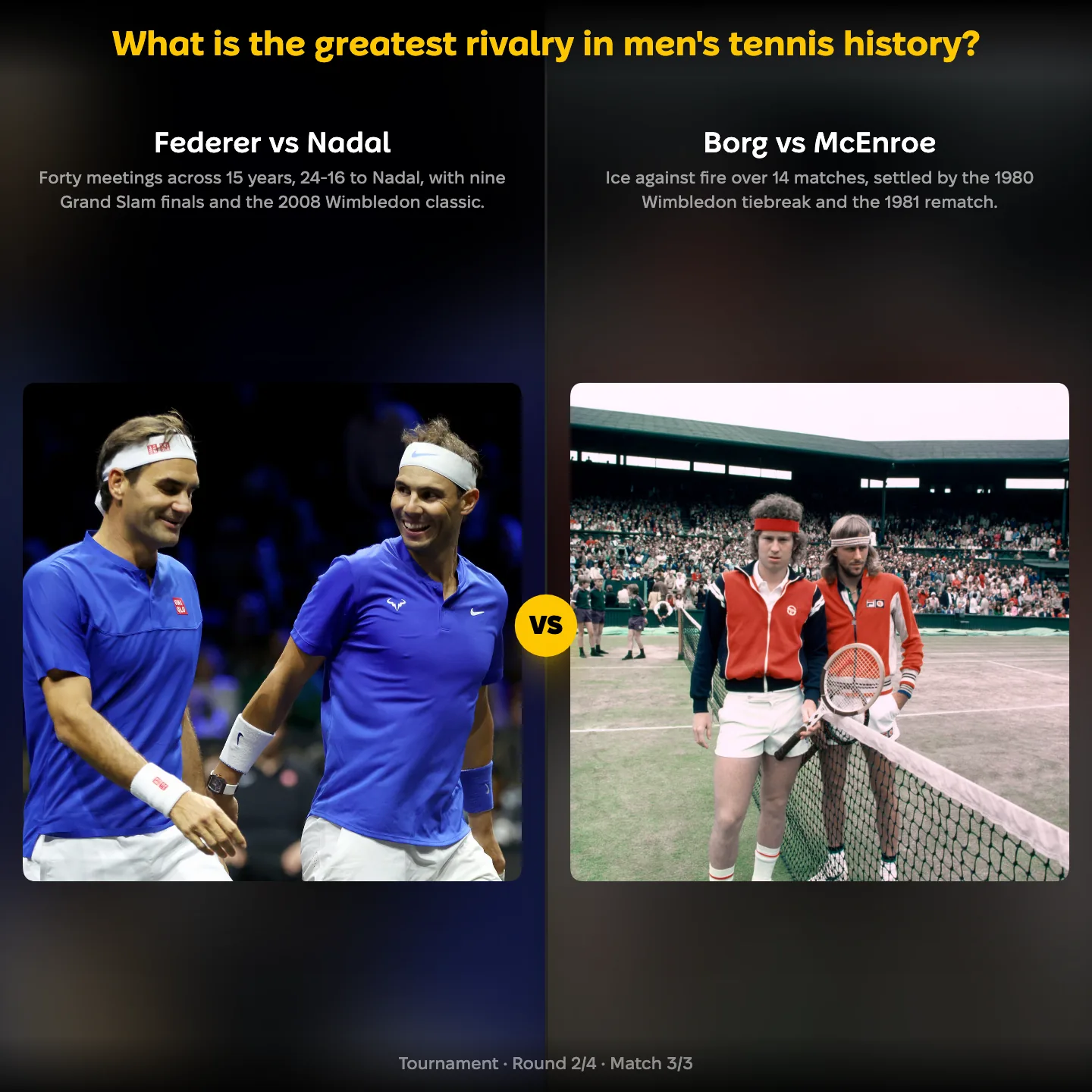 The greatest rivalry in men's tennis history ranked: Federer vs Nadal against Borg vs McEnroe