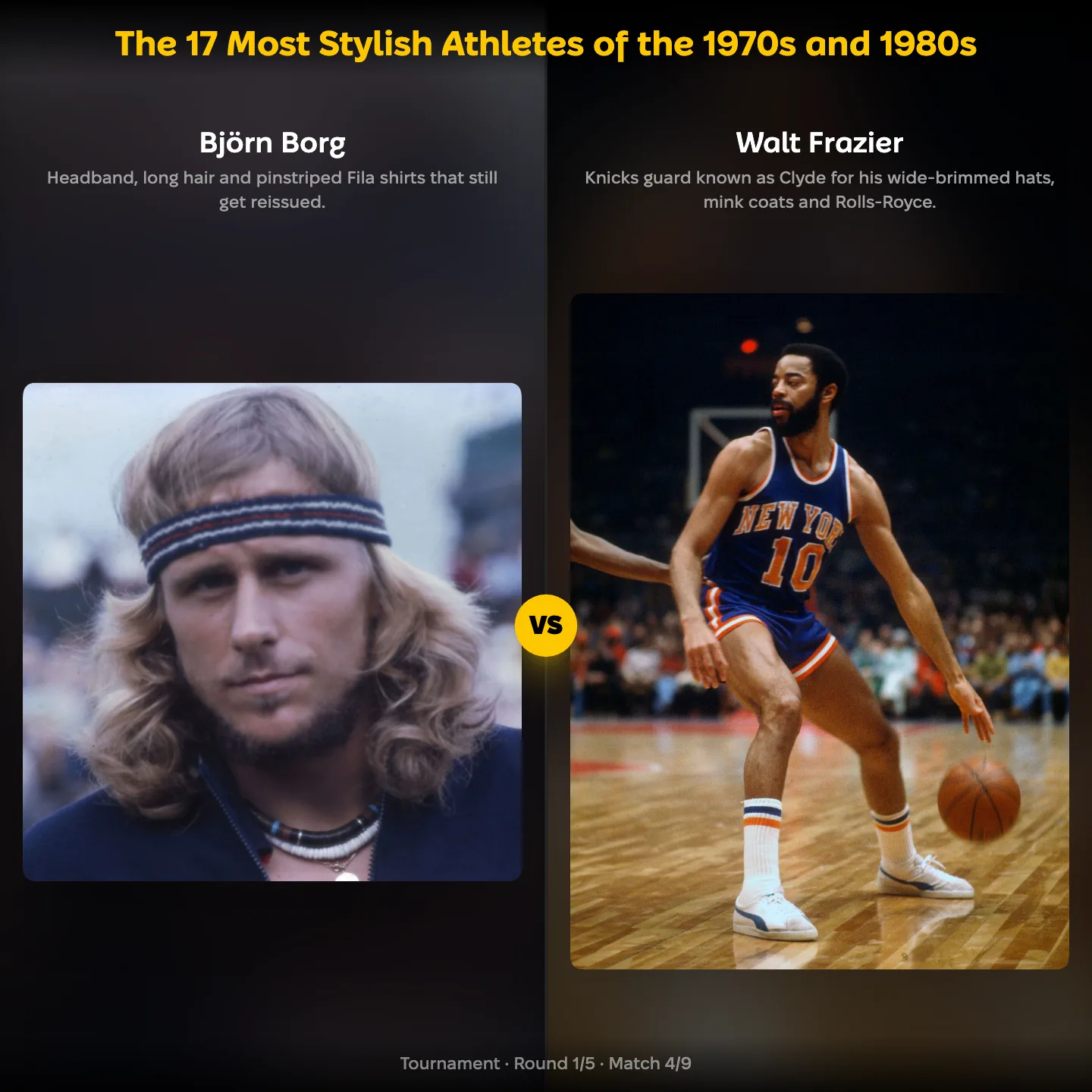 The most stylish athletes of the 1970s and 1980s ranked: Björn Borg against Walt Frazier
