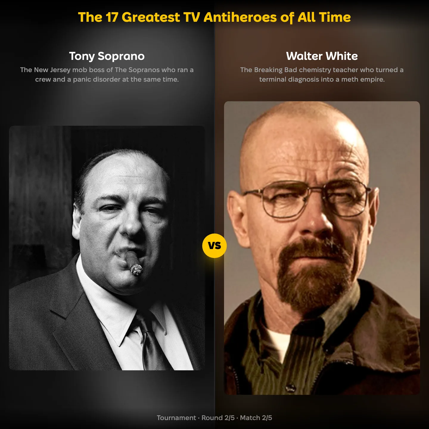 The greatest TV antiheroes ranked, Tony Soprano against Walter White