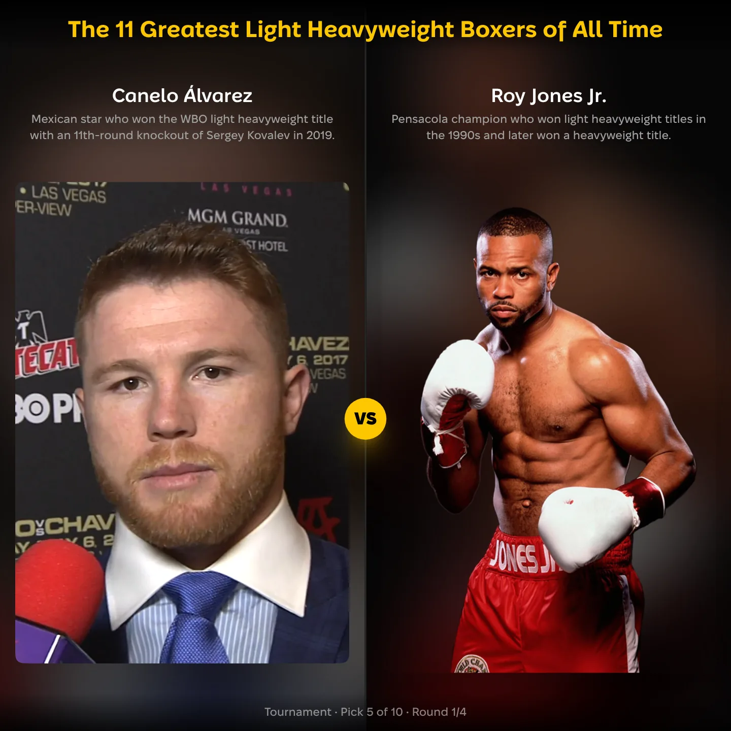 The 11 greatest light heavyweight boxers of all time ranked, with Canelo Álvarez against Roy Jones Jr.