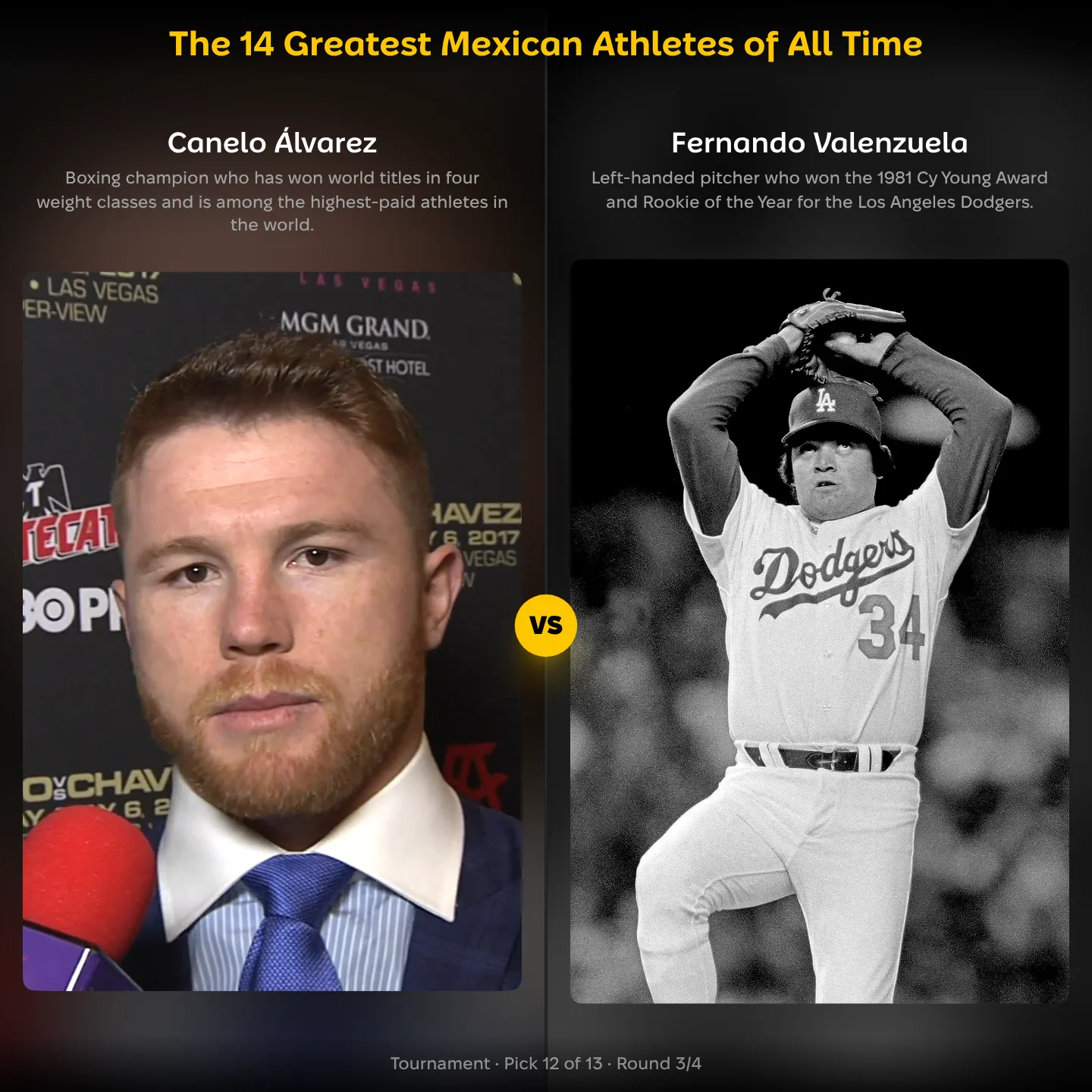 The 14 greatest Mexican athletes of all time ranked, with Canelo Álvarez against Fernando Valenzuela