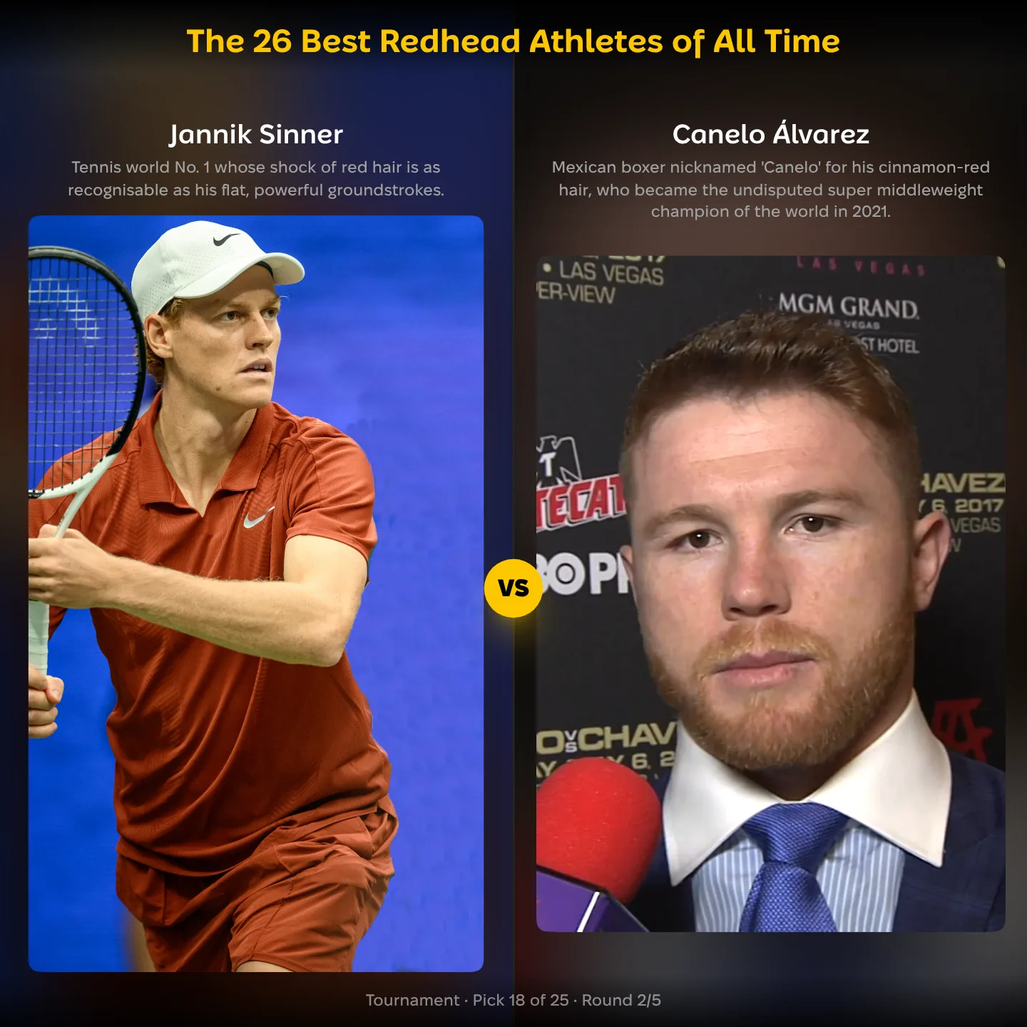 The 26 best redhead athletes of all time ranked, with Canelo Álvarez against Jannik Sinner