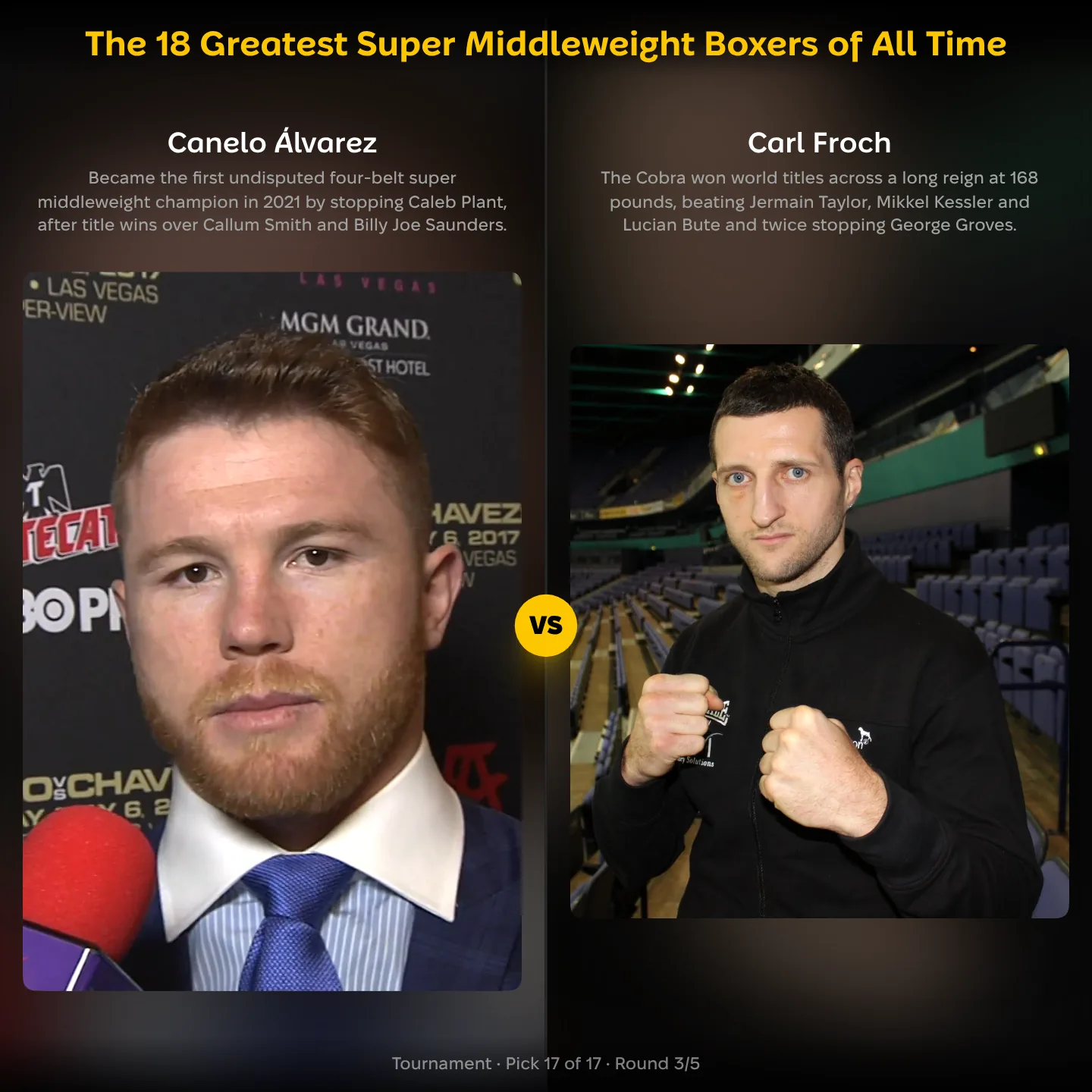 The 18 greatest super middleweight boxers of all time ranked, with Canelo Álvarez against Carl Froch
