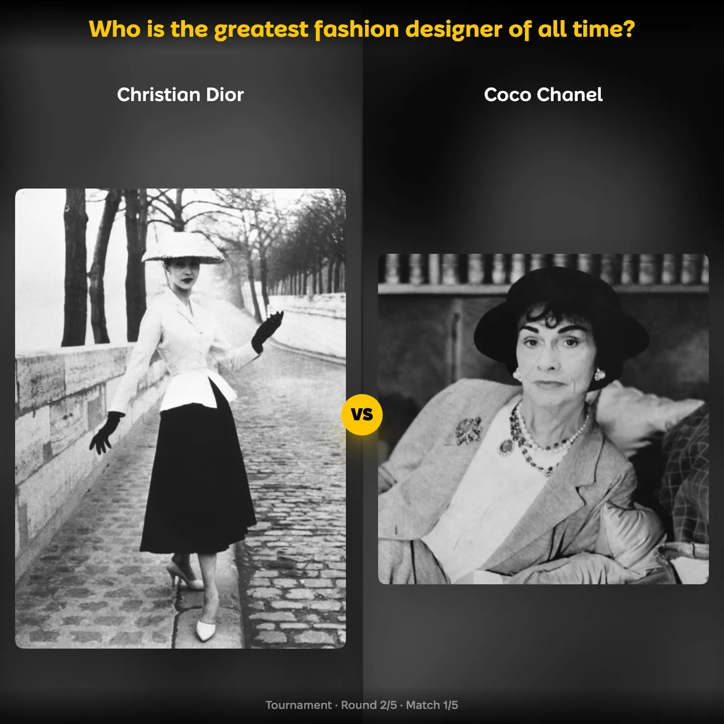 Christian Dior against Coco Chanel in the ranking of the greatest fashion designer of all time