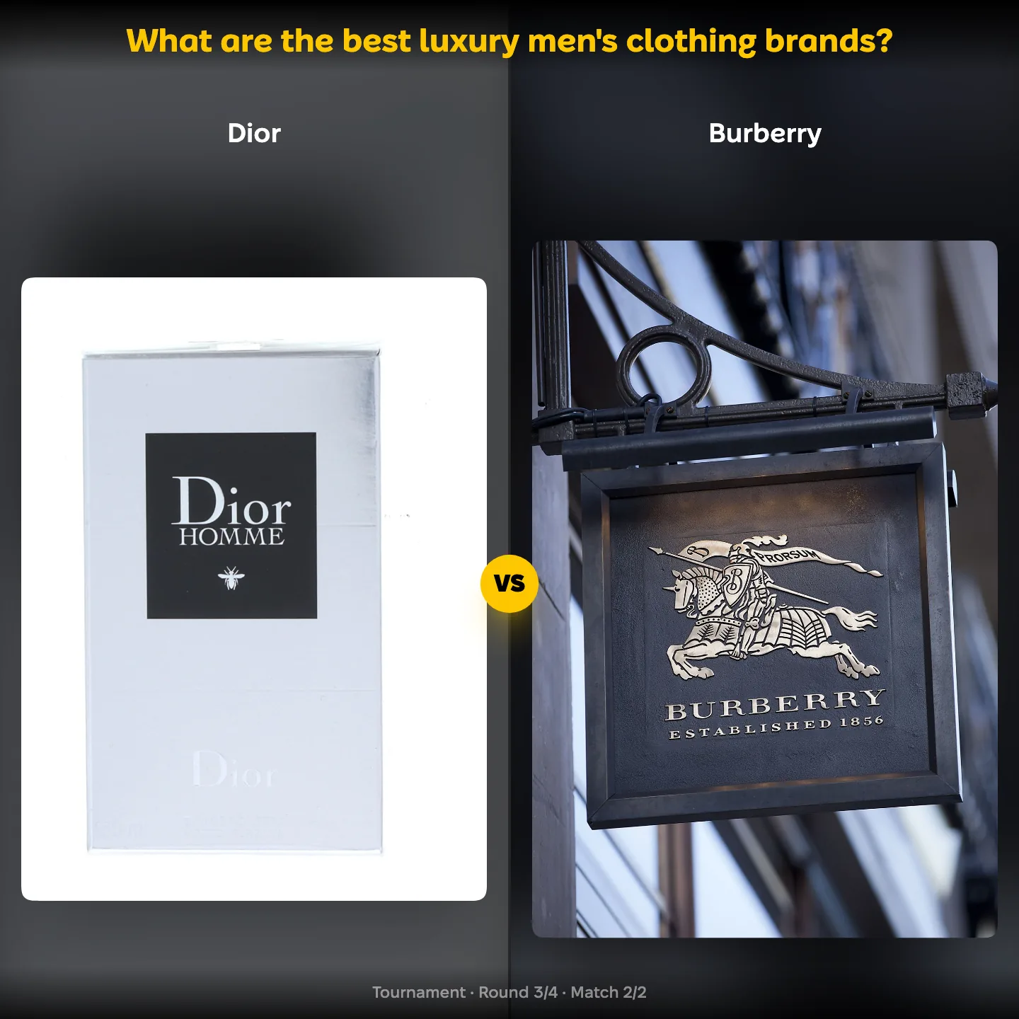 Dior against Burberry in the ranking of the best luxury men's clothing brands, a list Chanel is not on