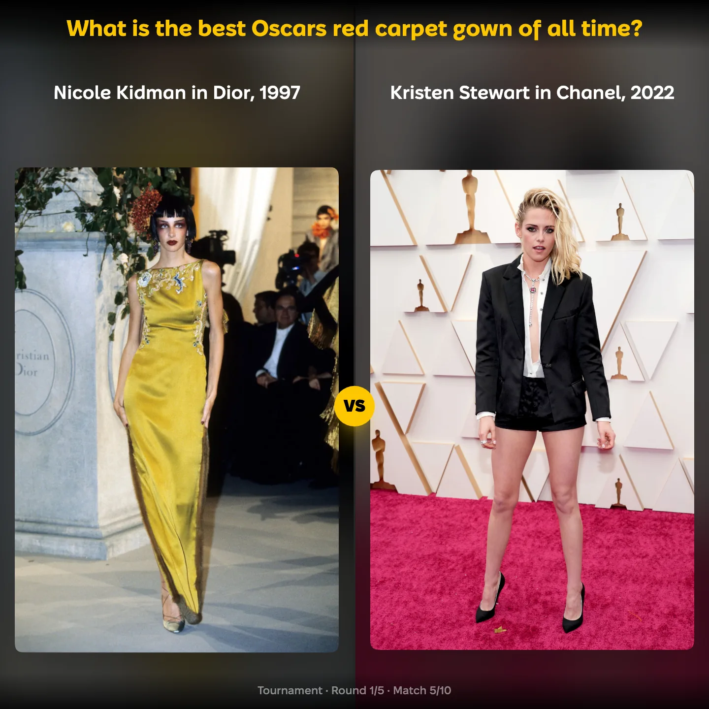 Nicole Kidman in Dior in 1997 against Kristen Stewart in Chanel in 2022 in the best Oscars gown ranking