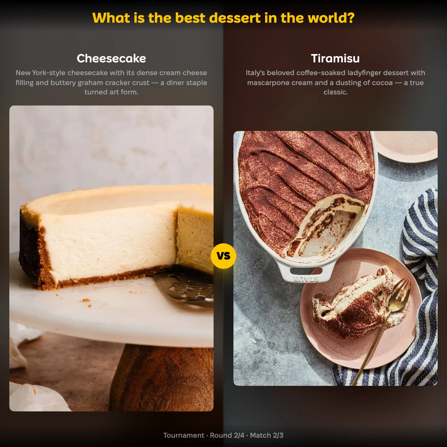 The best dessert in the world ranked, Cheesecake against Tiramisu