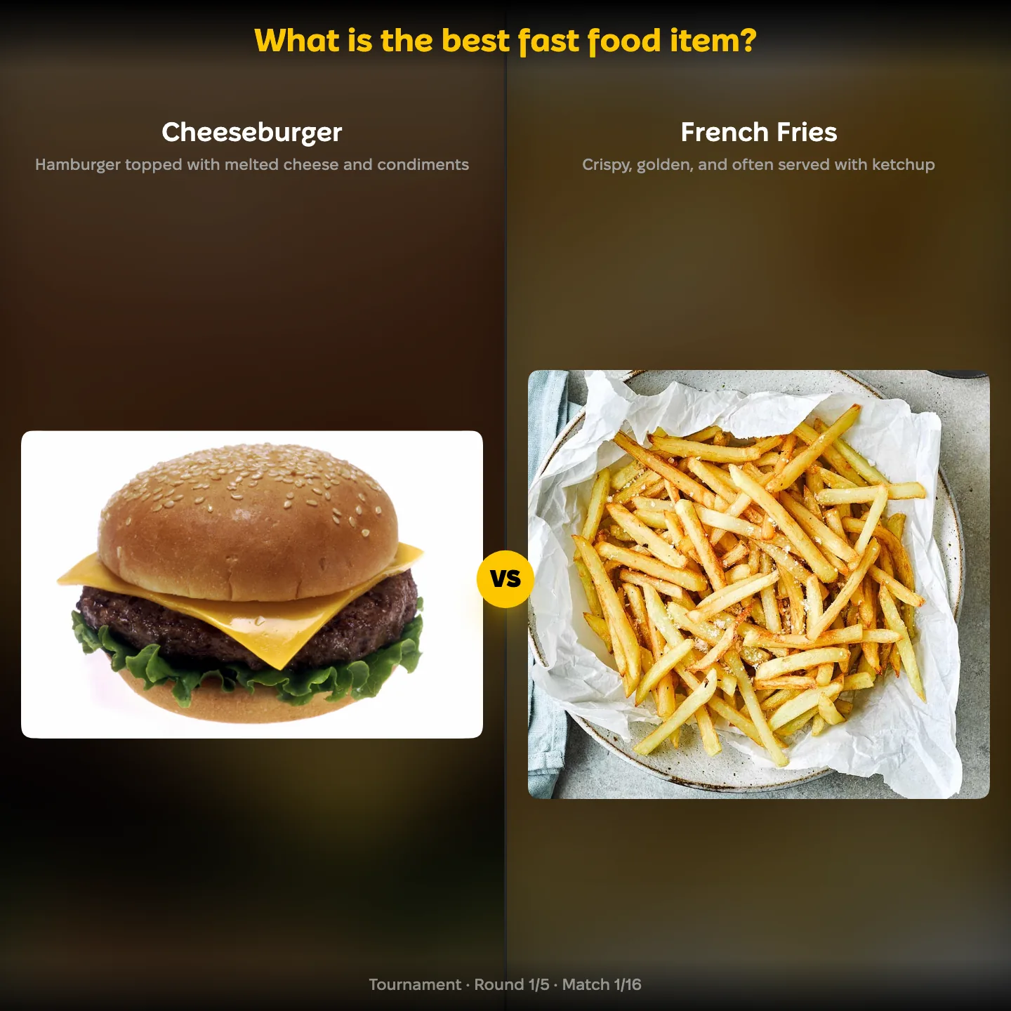 The best fast food item ranked, with the Cheeseburger against French Fries