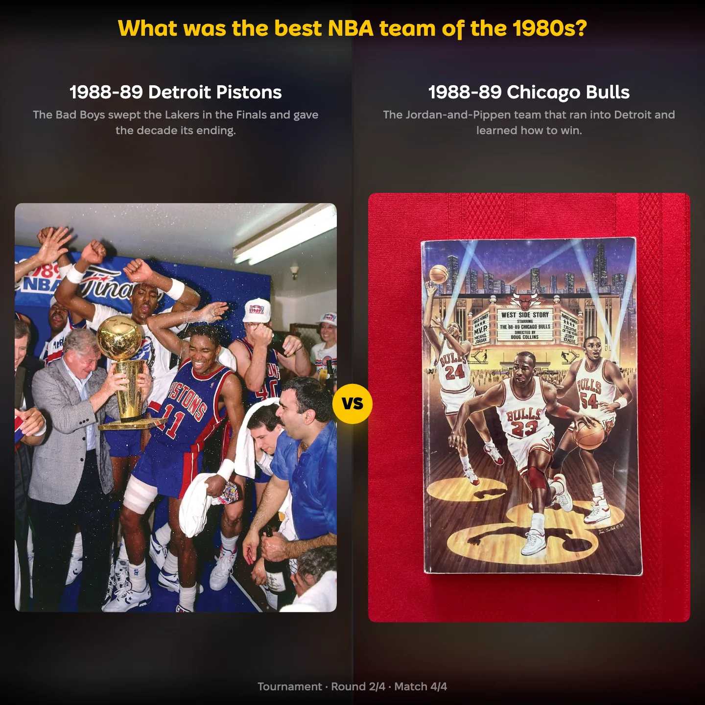 The best NBA team of the 1980s ranked, with the 1988-89 Detroit Pistons against the 1988-89 Chicago Bulls