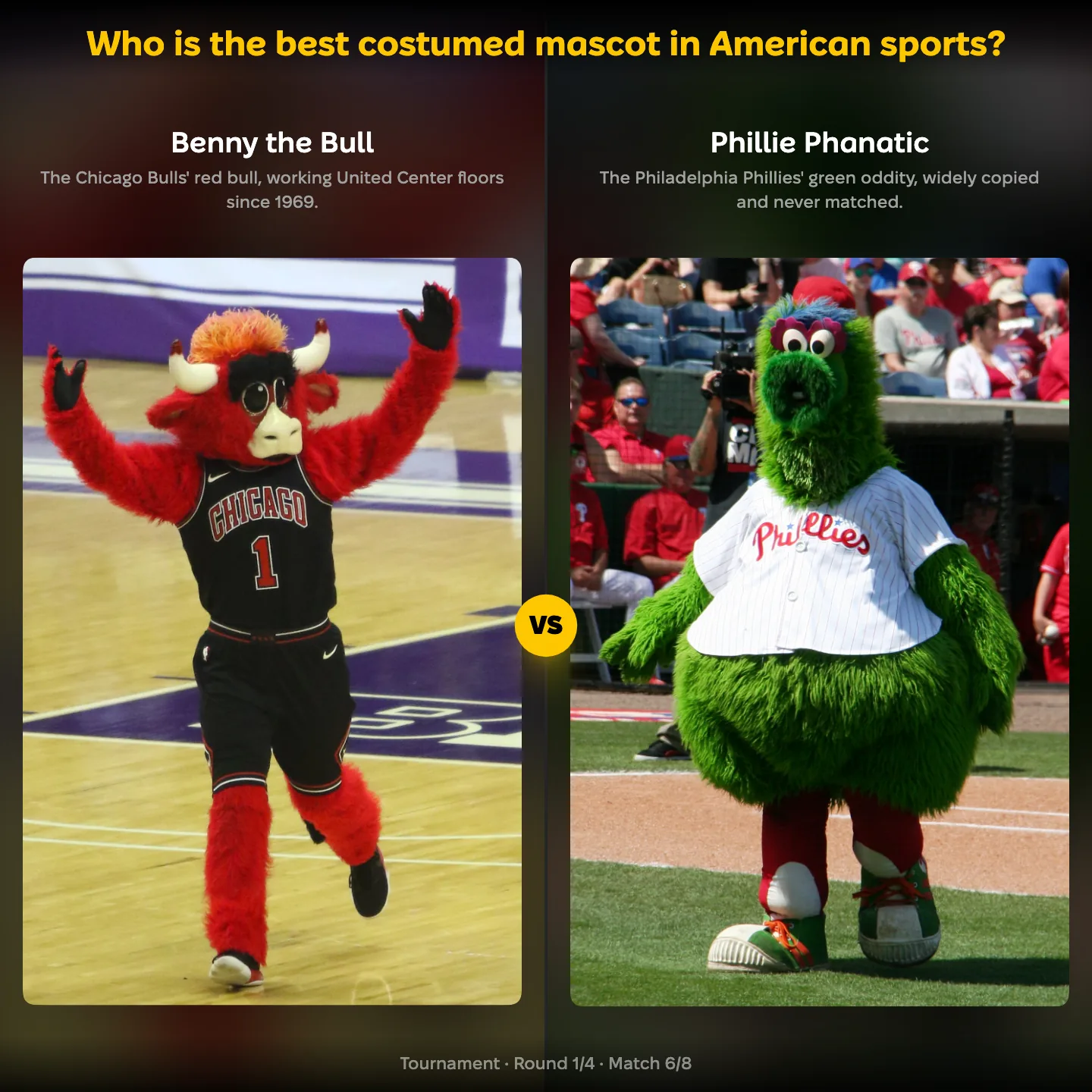 The best costumed mascot in American sports ranked, with Benny the Bull against the Phillie Phanatic
