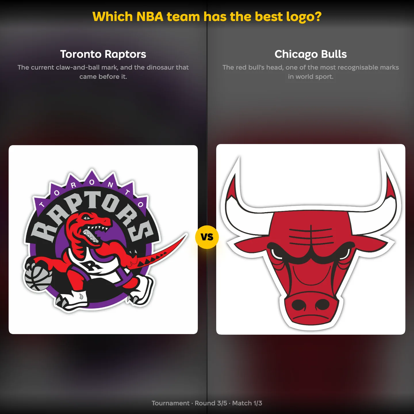 Which NBA team has the best logo, with the Toronto Raptors against the Chicago Bulls