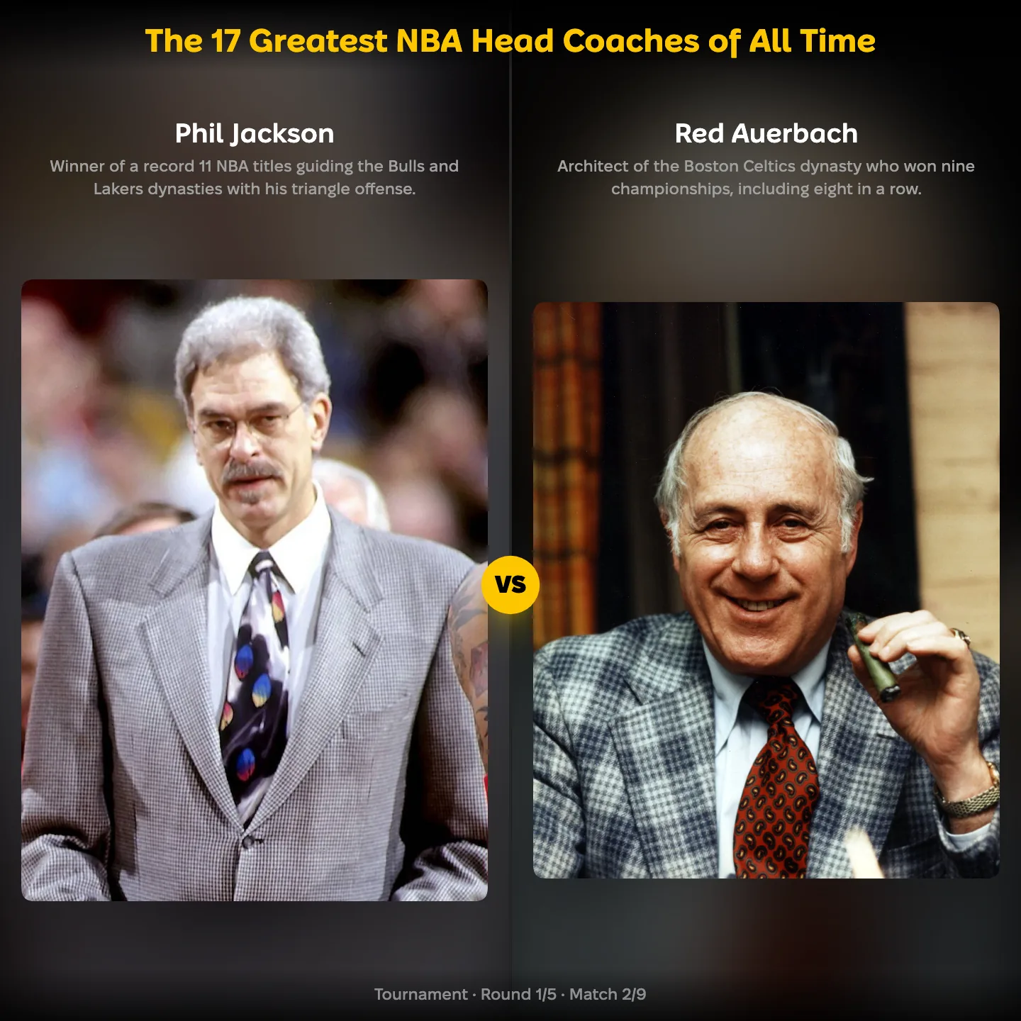 The 17 greatest NBA head coaches of all time ranked, with Phil Jackson against Red Auerbach