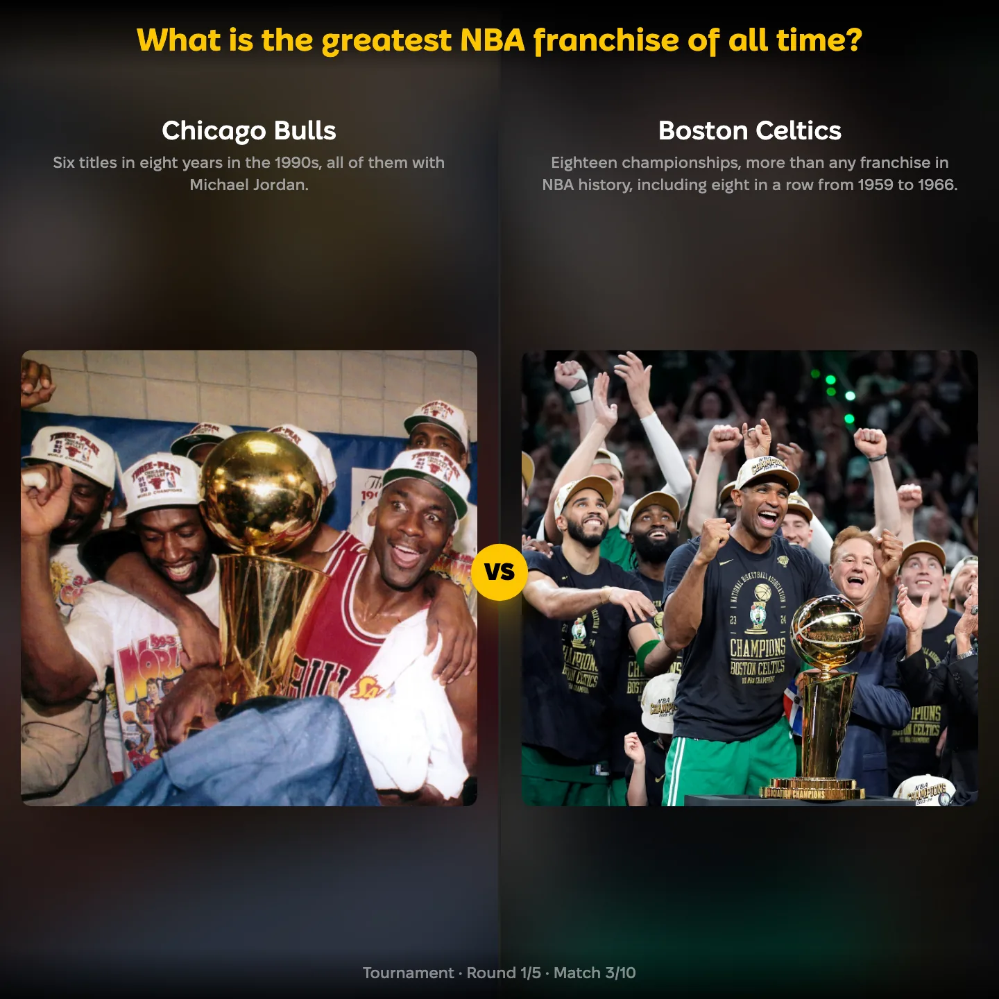 The greatest NBA franchise of all time ranked, with the Chicago Bulls against the Boston Celtics