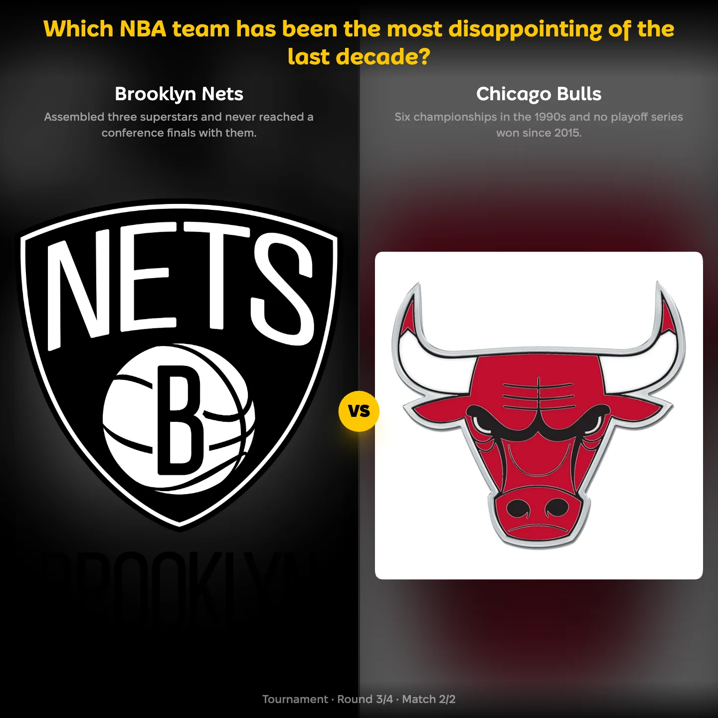 Which NBA team has been the most disappointing of the last decade, with the Brooklyn Nets against the Chicago Bulls