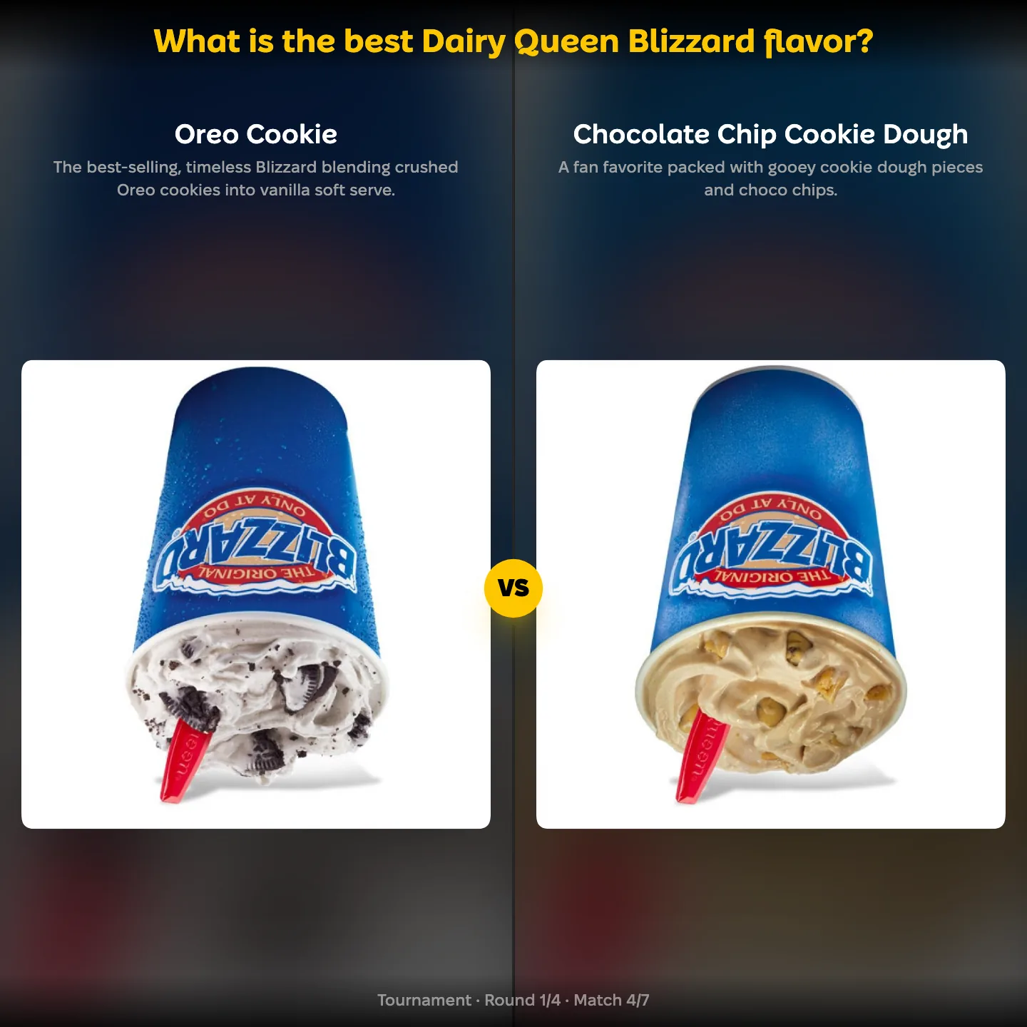 The best Dairy Queen Blizzard flavor ranking, Oreo Cookie against Chocolate Chip Cookie Dough
