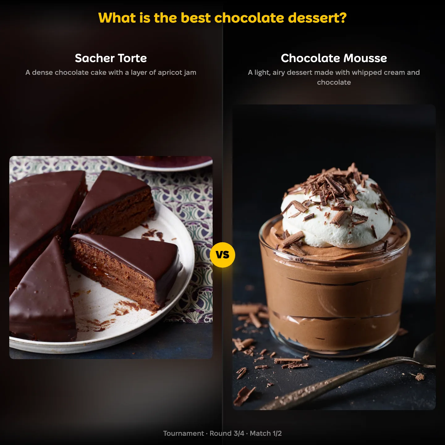 The best chocolate dessert ranking, Sacher torte against chocolate mousse