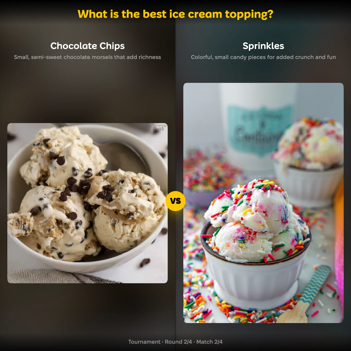 The best ice cream topping ranking, chocolate chips against sprinkles